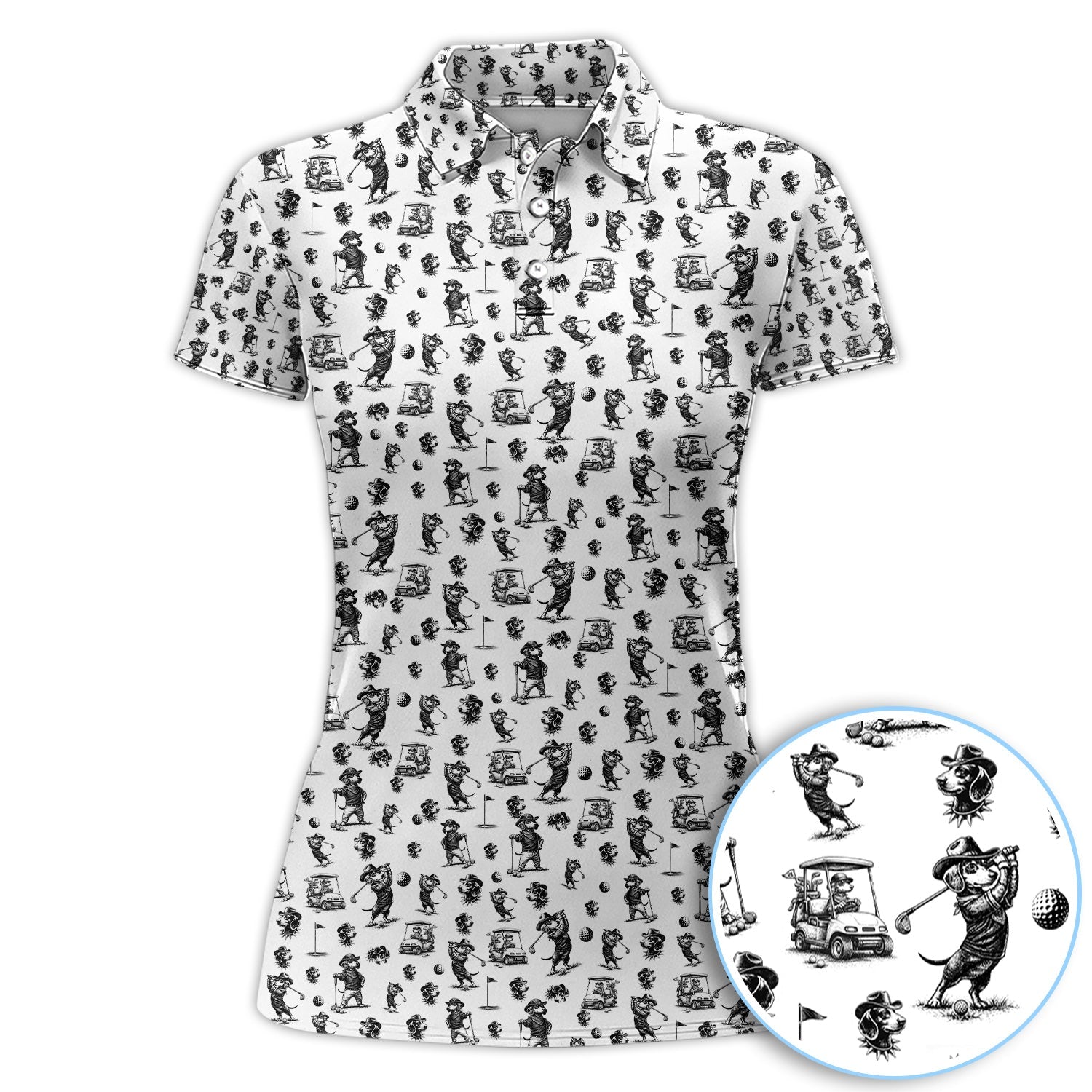 Funny Dachshund Pattern Golf Shirt, Crazy Wiener Dog Golf Polos For Men, Golf Gift For Golfer