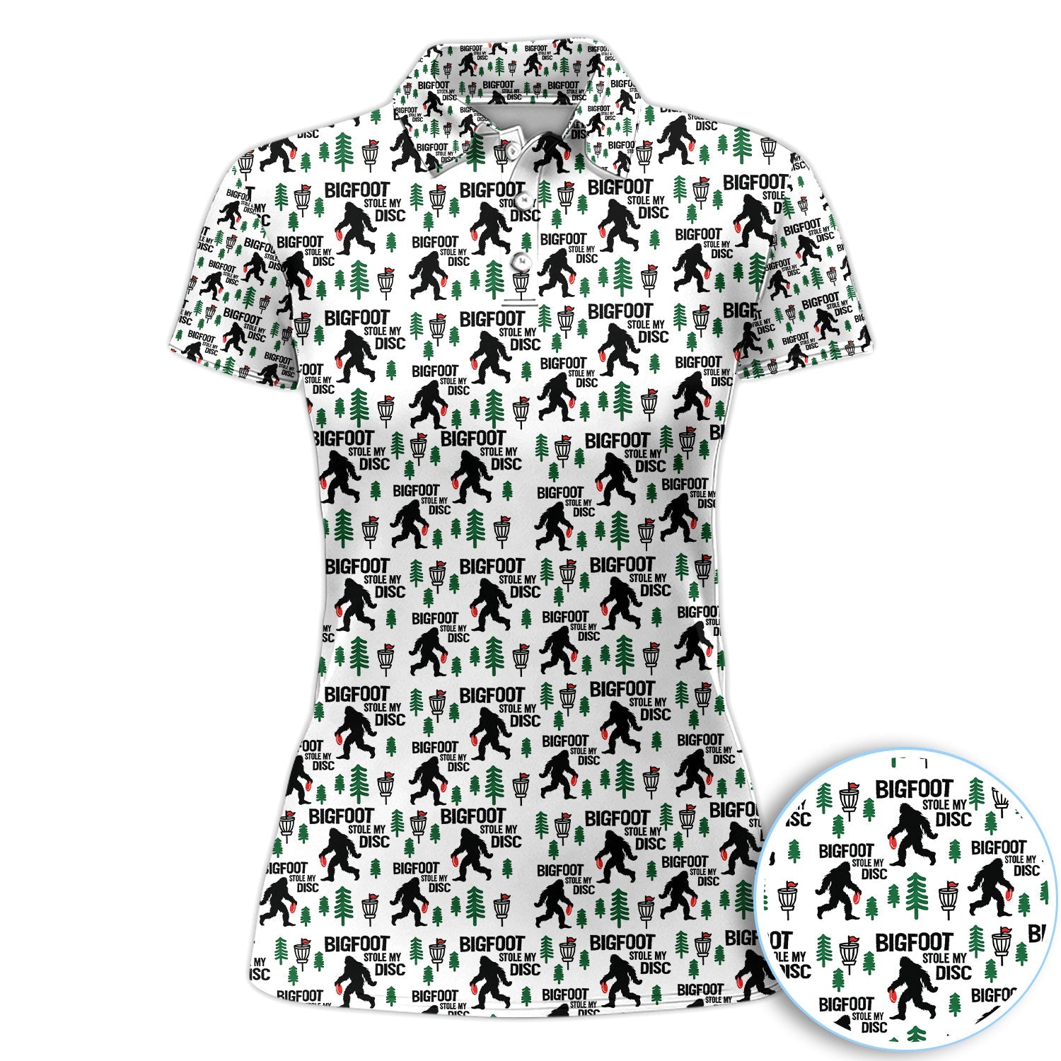 Funny Disc Golf Polo Shirt, Bigfoot Sasquatch Disc Golfer Gift Shirt for Men