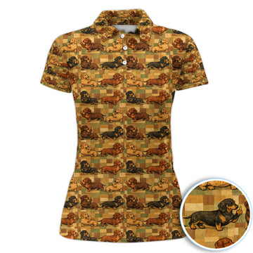 Funny Dachshund Dog Golf Pattern Shirt, Vintage Wiener Dog Golf Shirt For Women, Dog Lover Gift