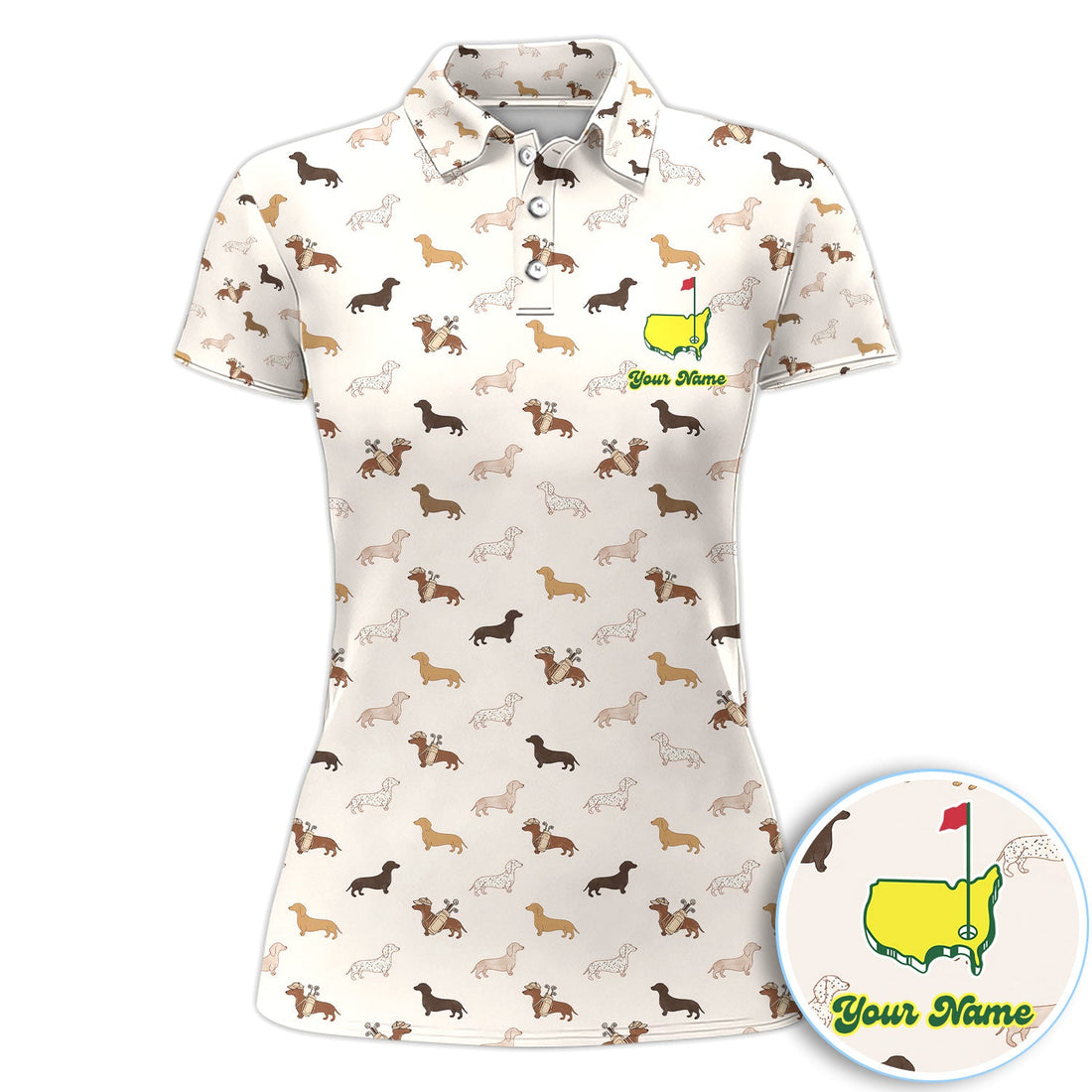 Personalized Dachshund Dog Golf Pattern Shirt, Cute Dachshund Golf Shirt For Women, Dog Lover Golf Gift