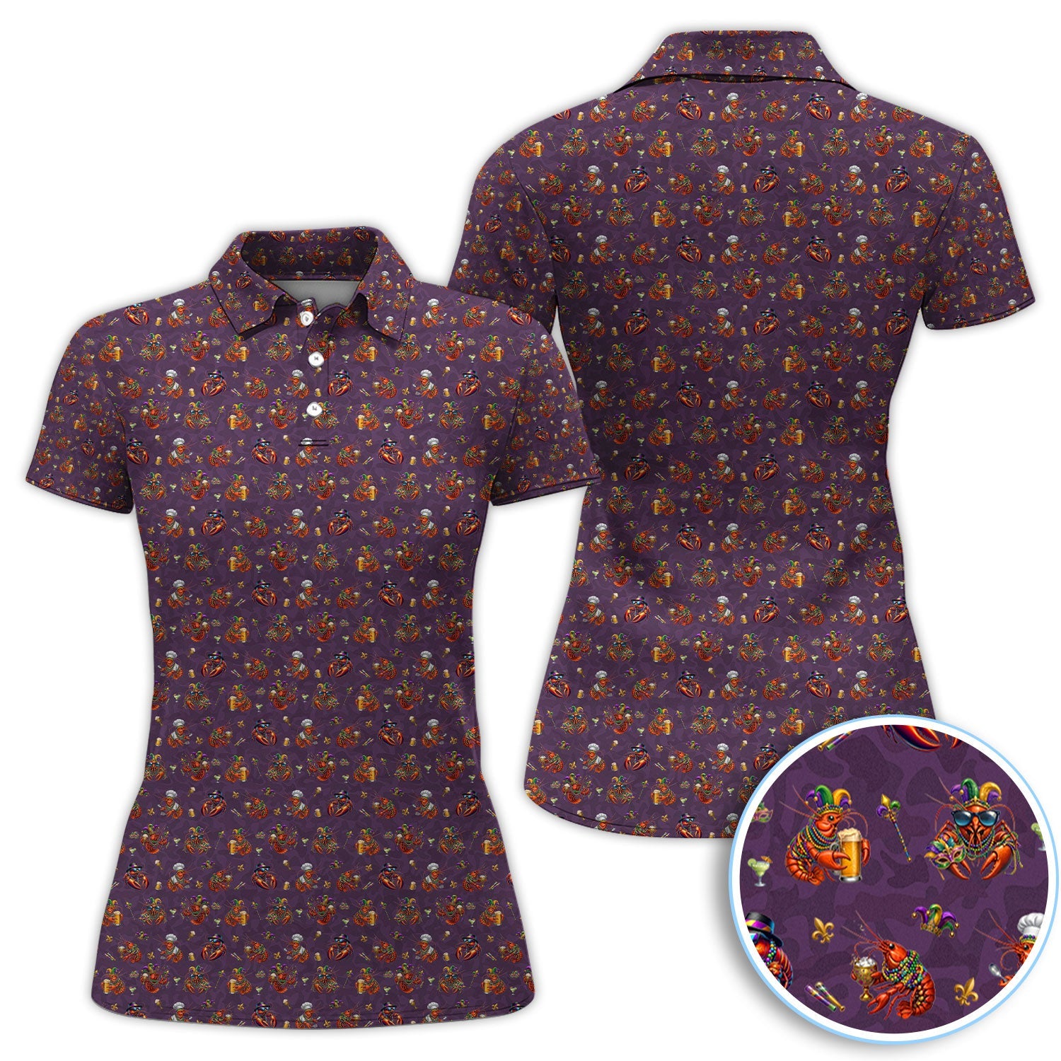 Funny Crawfish Mardi Gras Pattern Golf Shirt, Beer Crawdad Golf Polos For Golfer, Golf Gift For Men