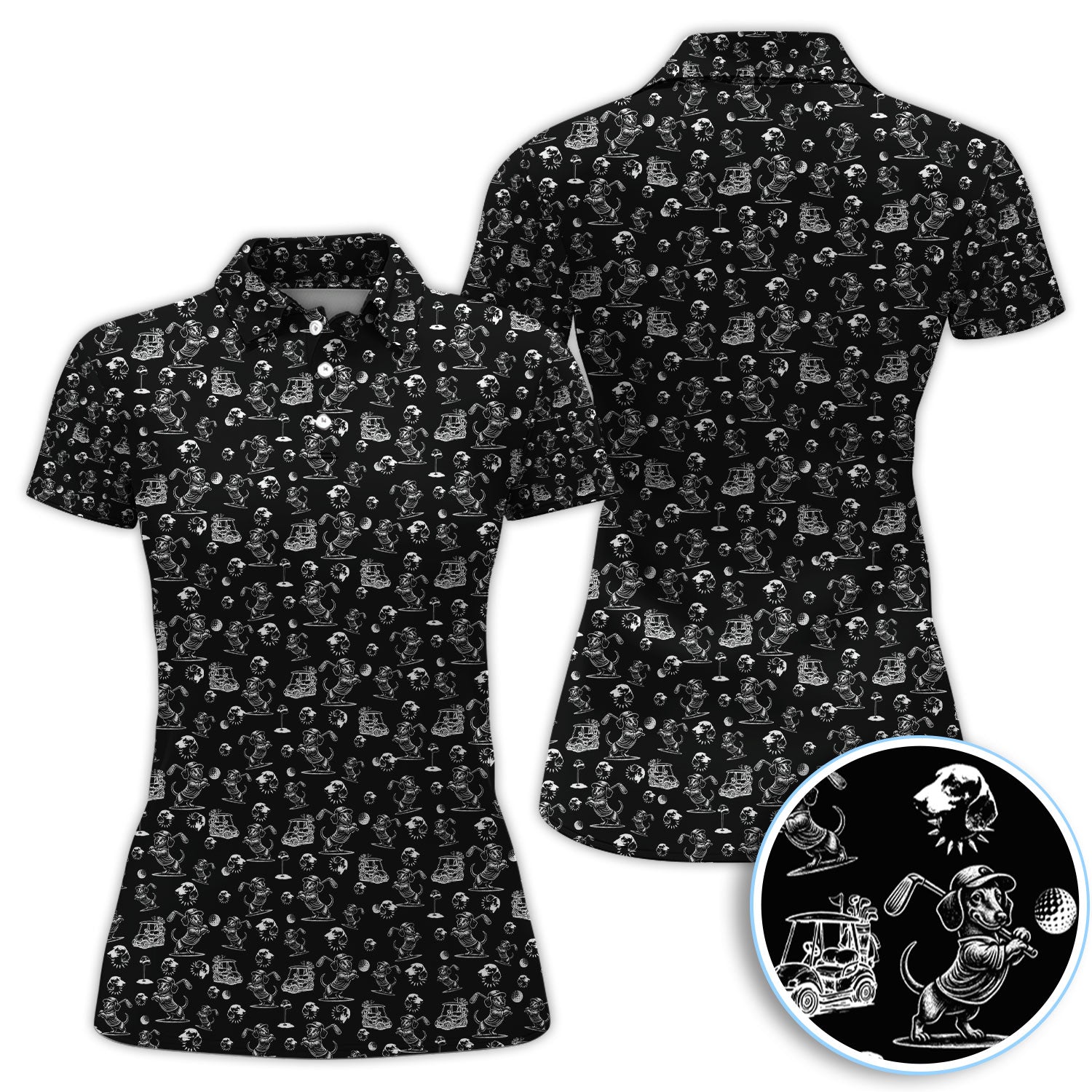 Funny Dachshund Pattern Golf Shirt For Men, Wiener Dog Golf Polos For Golfer, Dad Golf Gift