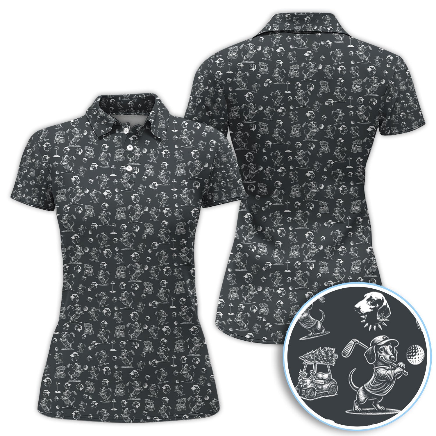Dachshund Pattern Golf Shirt for Men, Funny Golf Polos, Golf Gift For Men