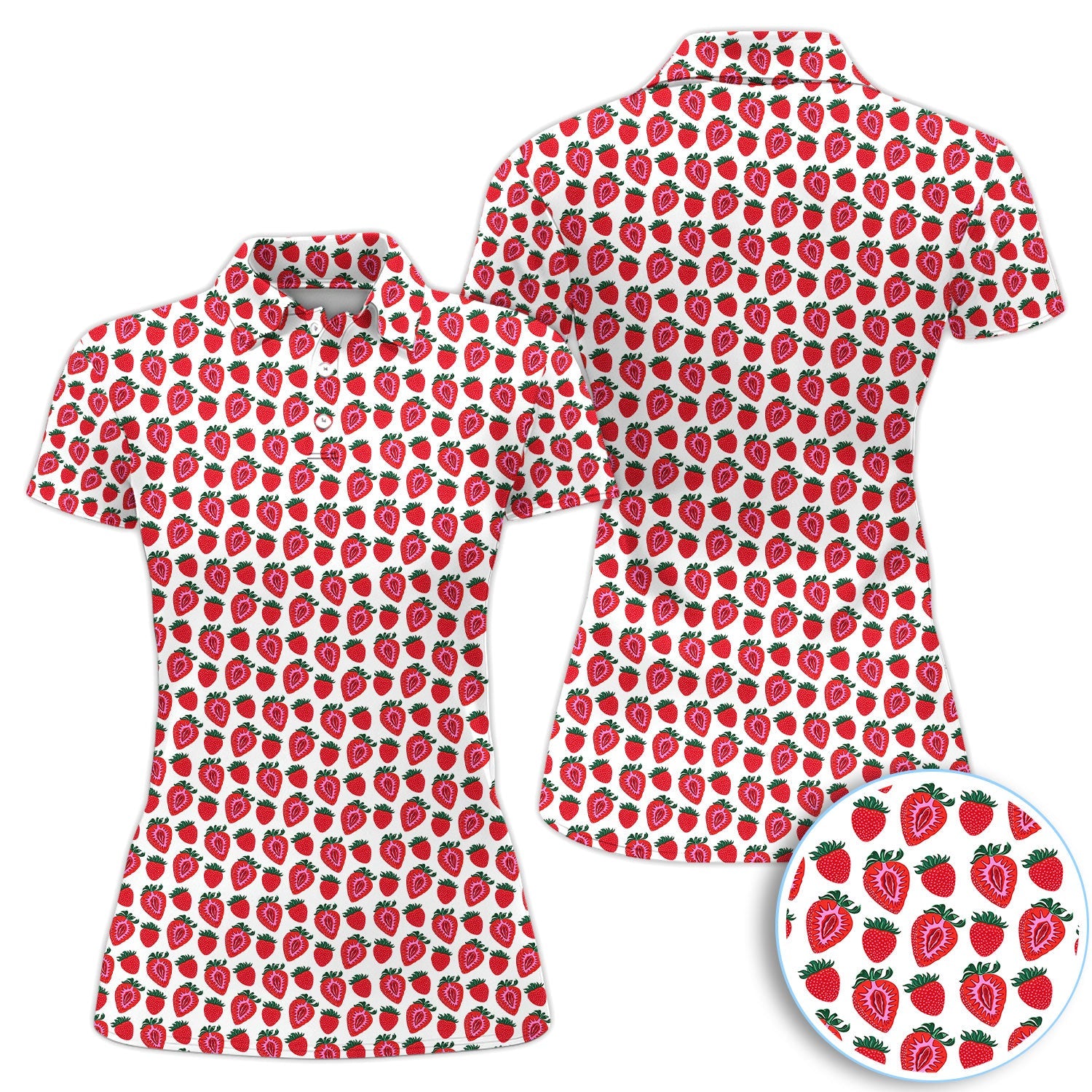 Cute Strawberry Golf Pattern Shirt, Sweet Fruit Aesthetic Golf Shirt For Women, Berry Lover Gift