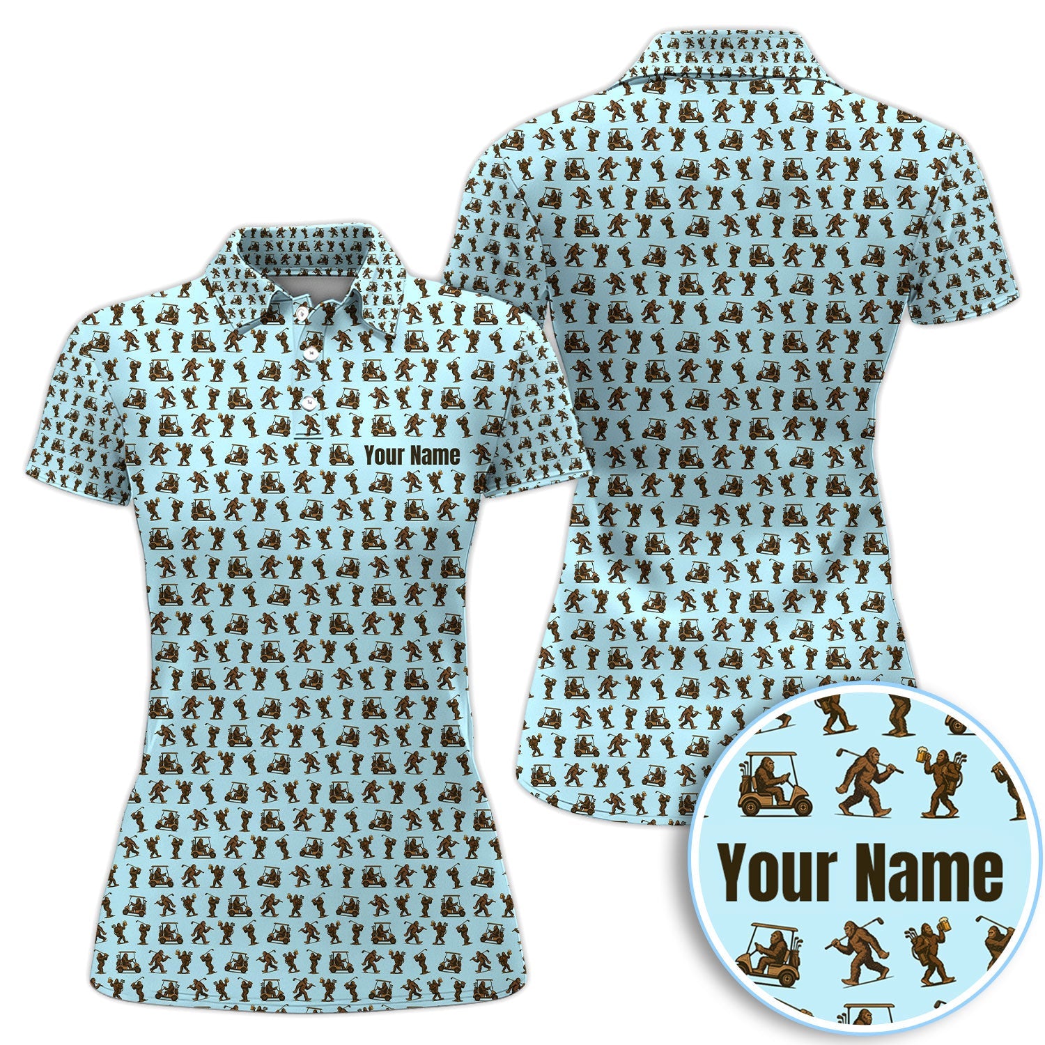 Personalized Bigfoot Golf Polos, Sasquatch Pattern Golf Shirt For Men, Crazy Golf Shirt