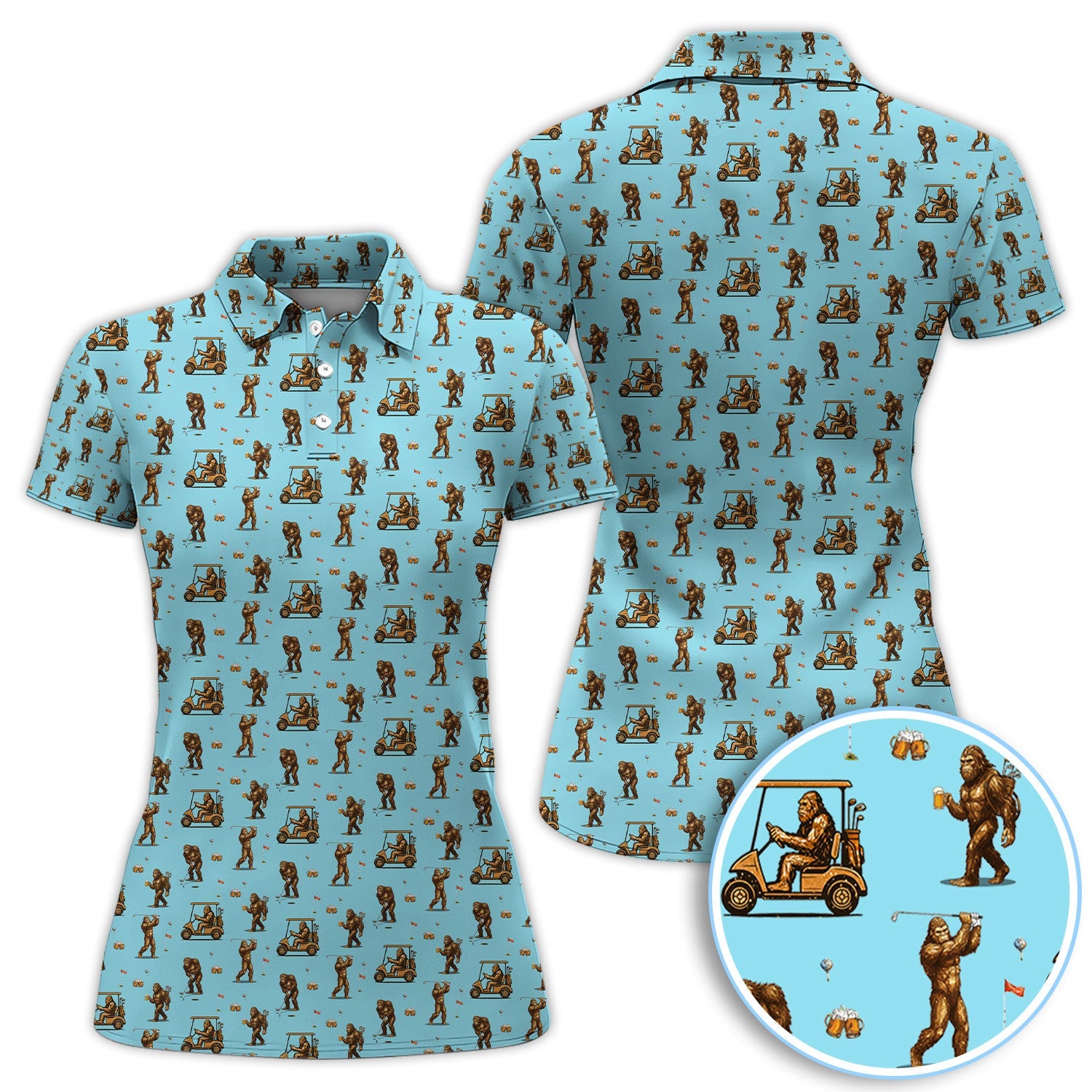 Funny Bigfoot Golf Shirt, Squatch Bigfoot And Beer Pattern Golf  Polos, Crazy Golf Gift For Golfer