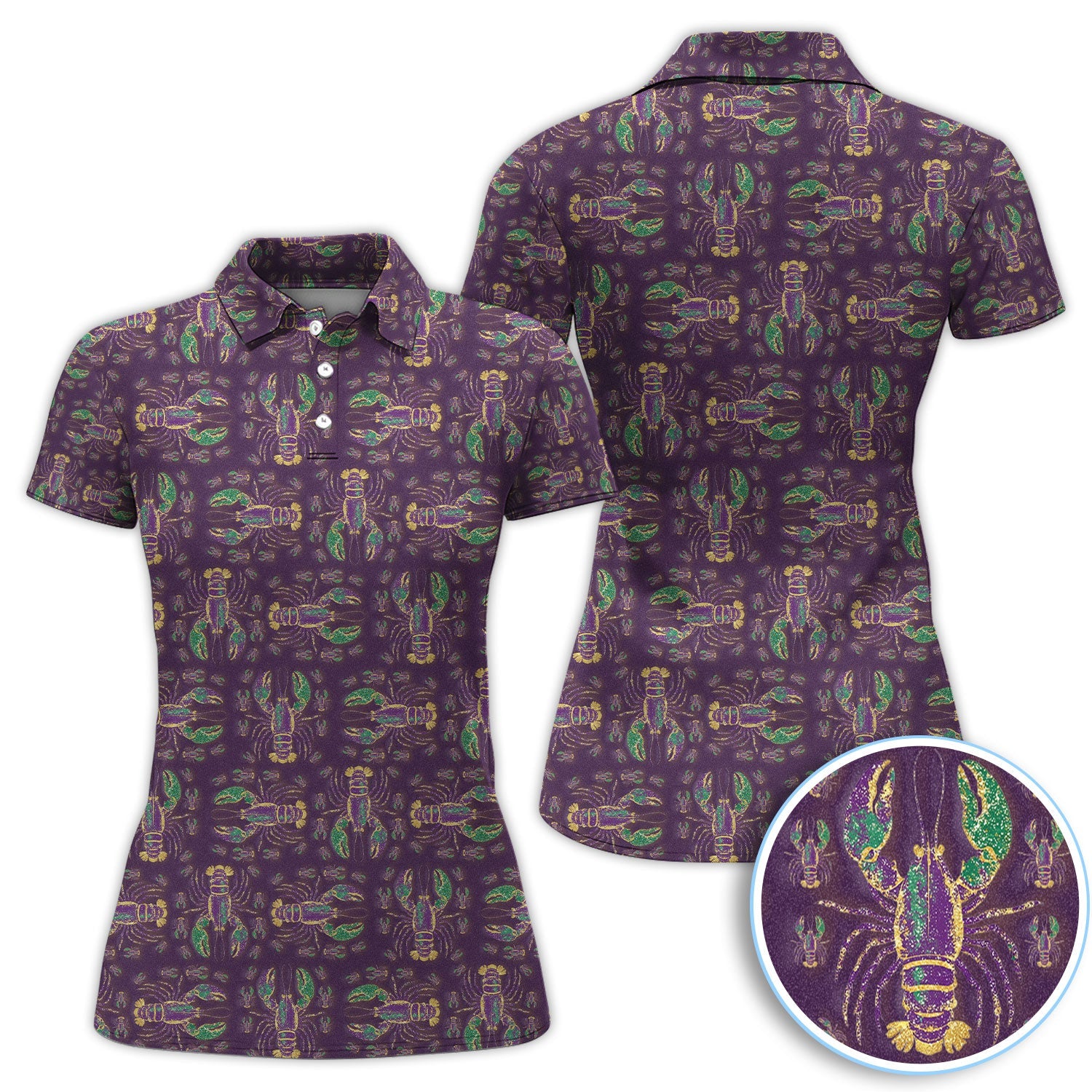 Louisiana Crawfish Pattern Golf Shirt, Mardi Gras Golf Polos For Golfer