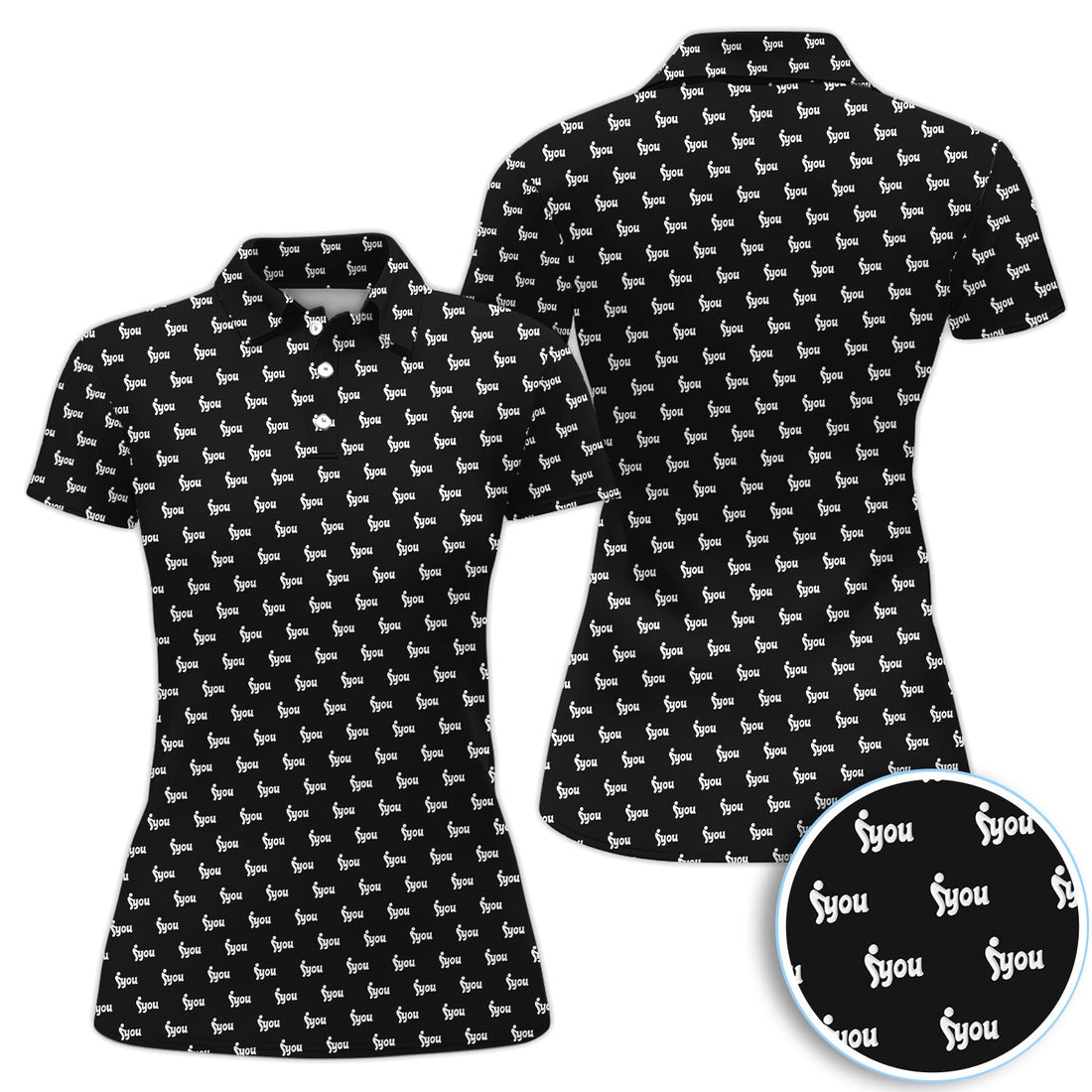 Minimalist Black Logo Golf Pattern Shirt, Monogram Streetwear Golf Shirt For Women, Trendy Gift