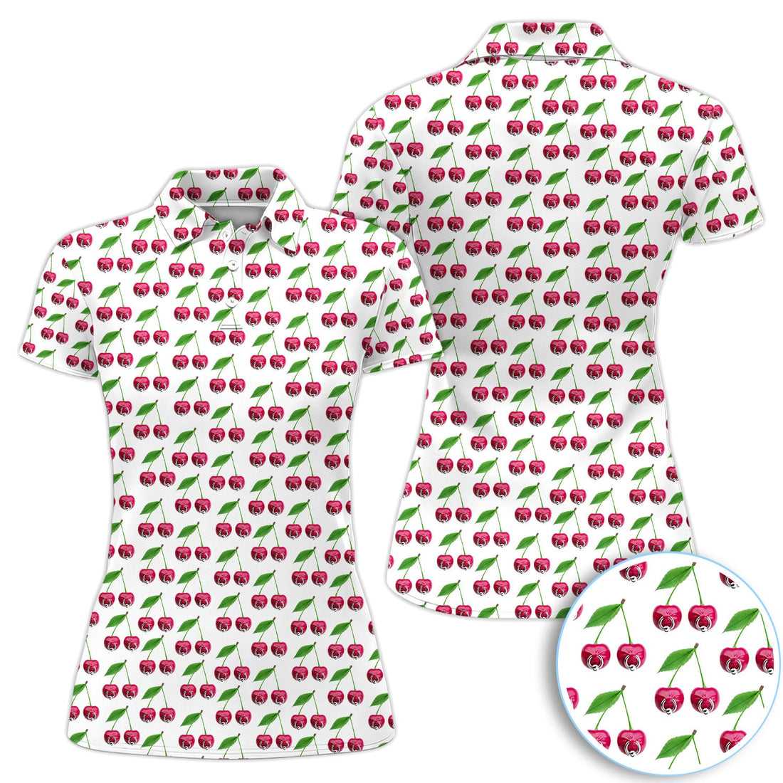 Cute Cherry Golf Pattern Shirt, Sweet Cherry Aesthetic Golf Shirt For Women, Fruit Lover Gift