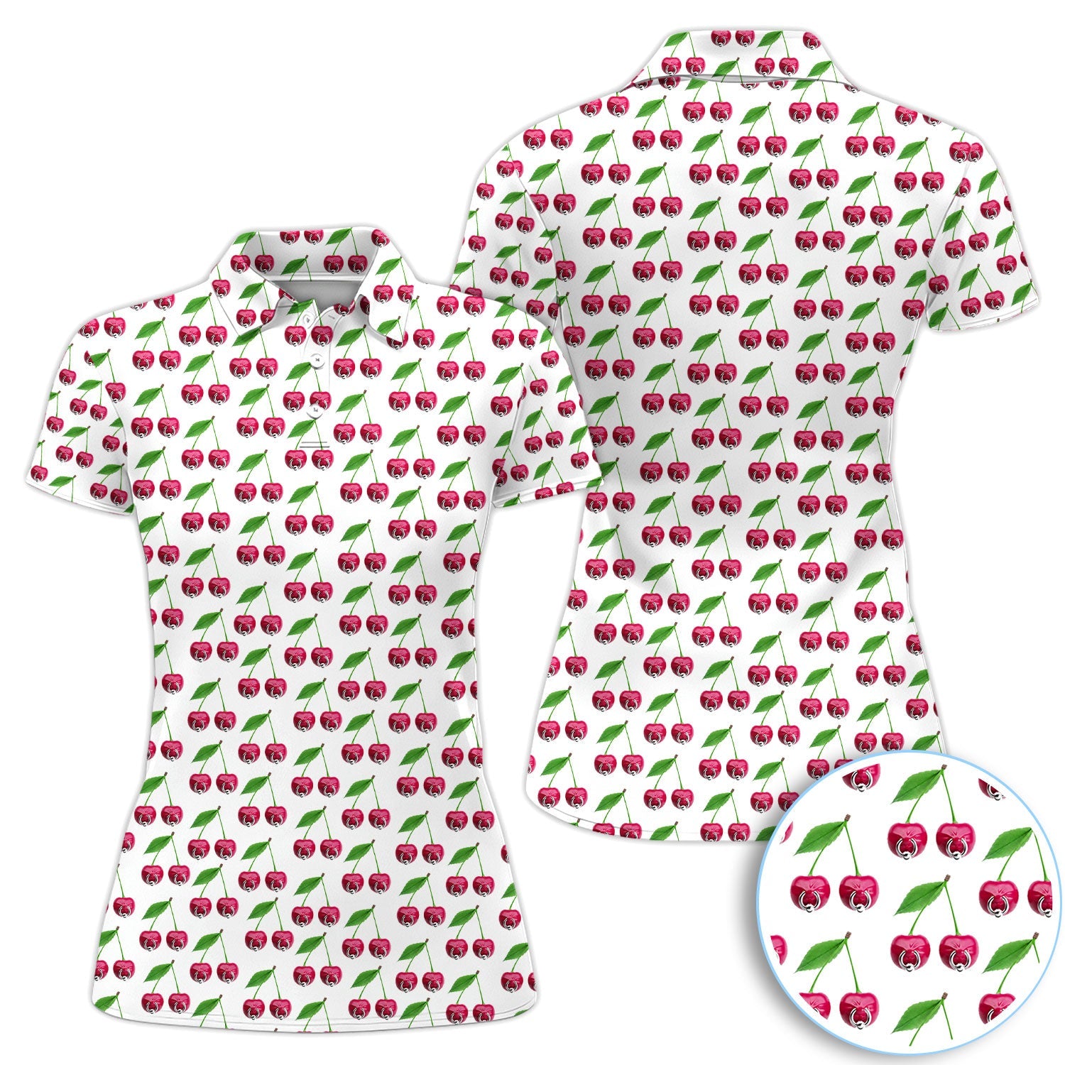 Cute Cherry Golf Pattern Shirt, Sweet Cherry Aesthetic Golf Shirt For Women, Fruit Lover Gift