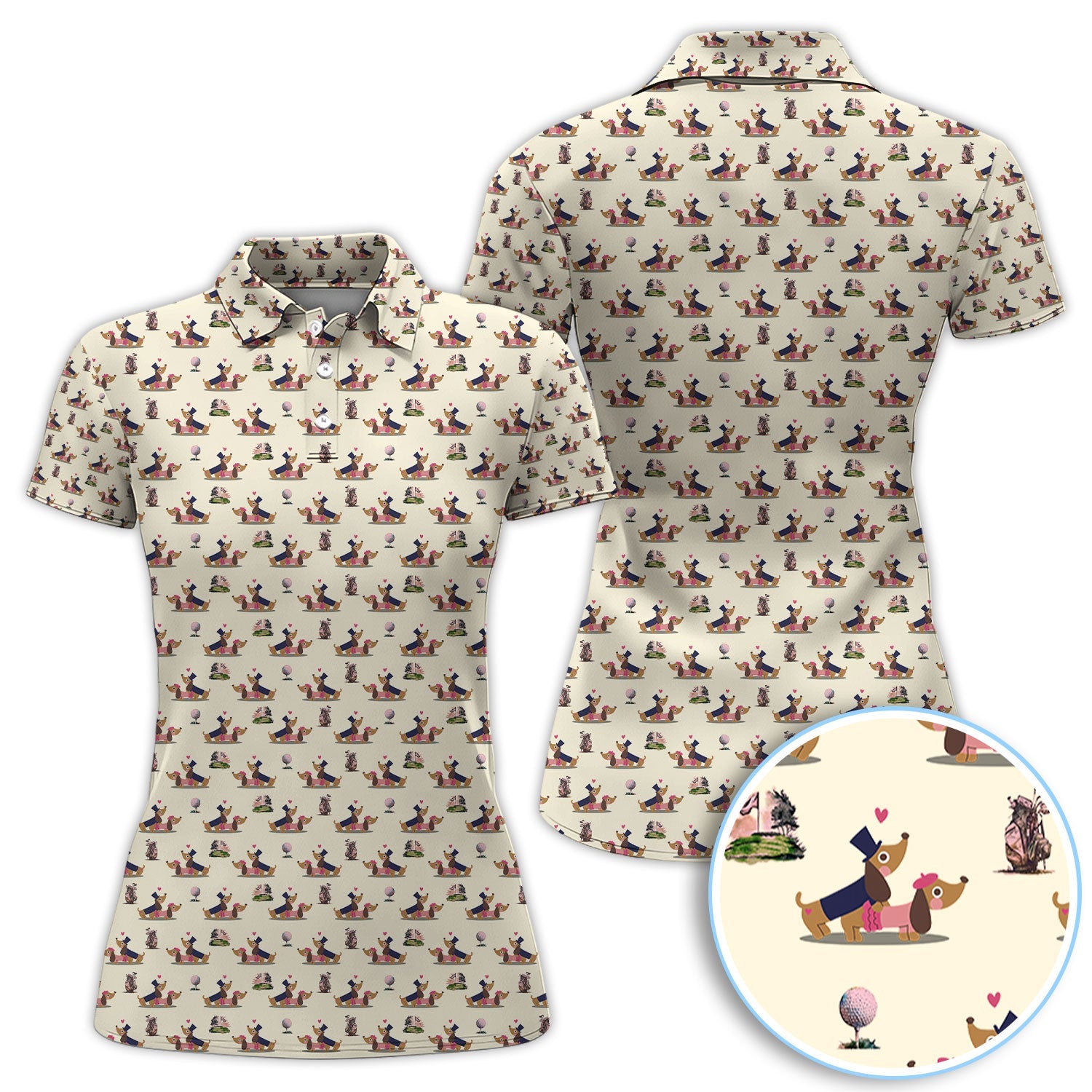 Dachshund Love Pattern Golf Shirt, Wiener Dog Golf Polos, Golf Gift For Golfer