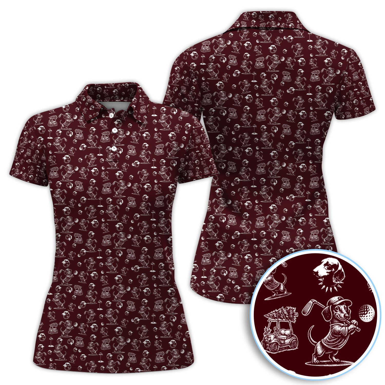 Dachshund Pattern Golf Shirt for Men, Funny Golf Polos, Golf Gift For Men