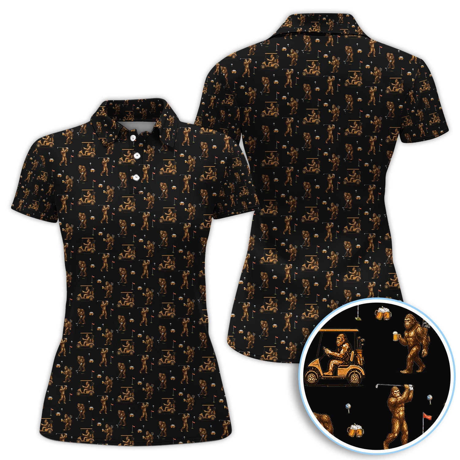 Funny Bigfoot Golf Shirt, Squatch Bigfoot And Beer Pattern Golf  Polos, Crazy Golf Gift For Golfer