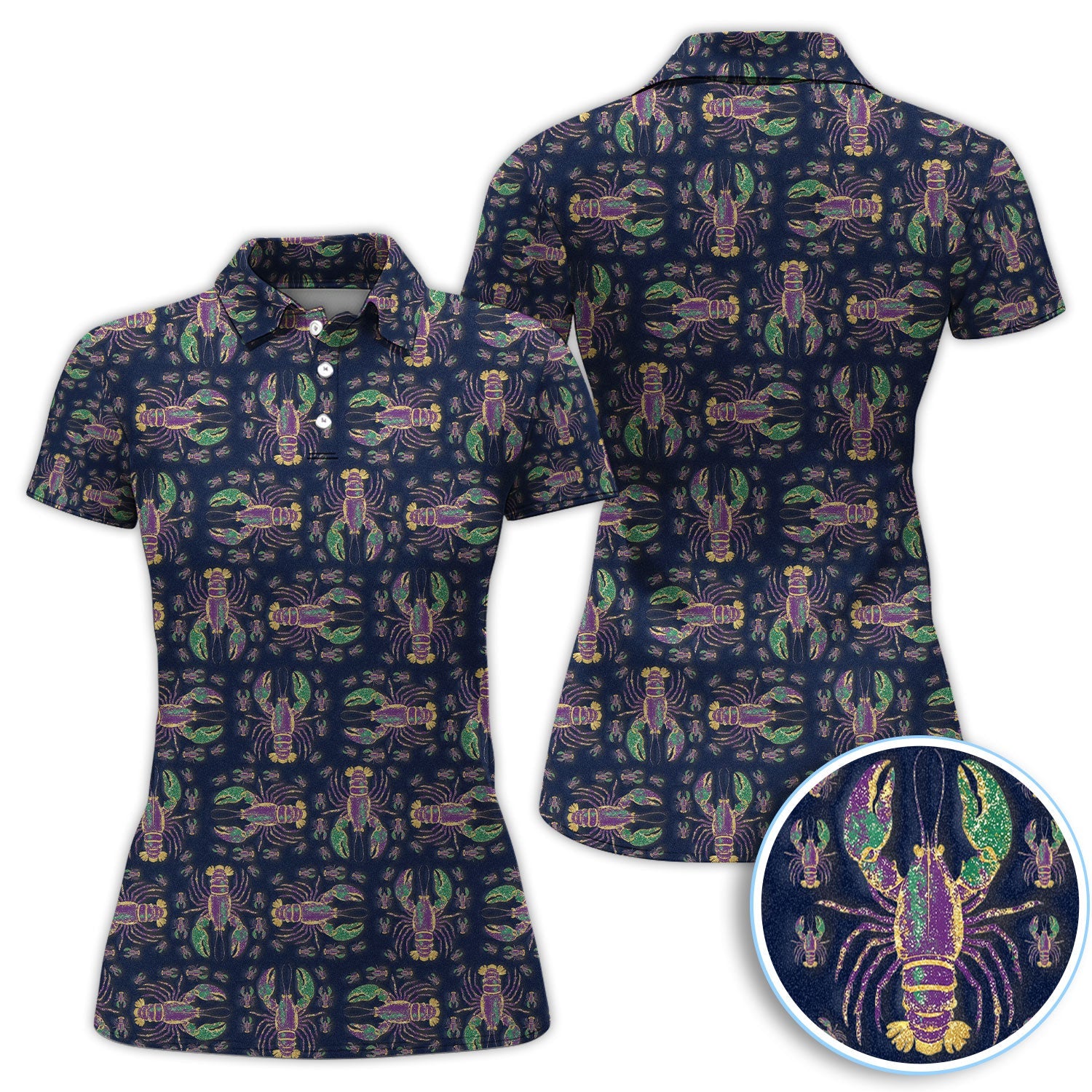 Louisiana Crawfish Pattern Golf Shirt, Mardi Gras Golf Polos For Golfer