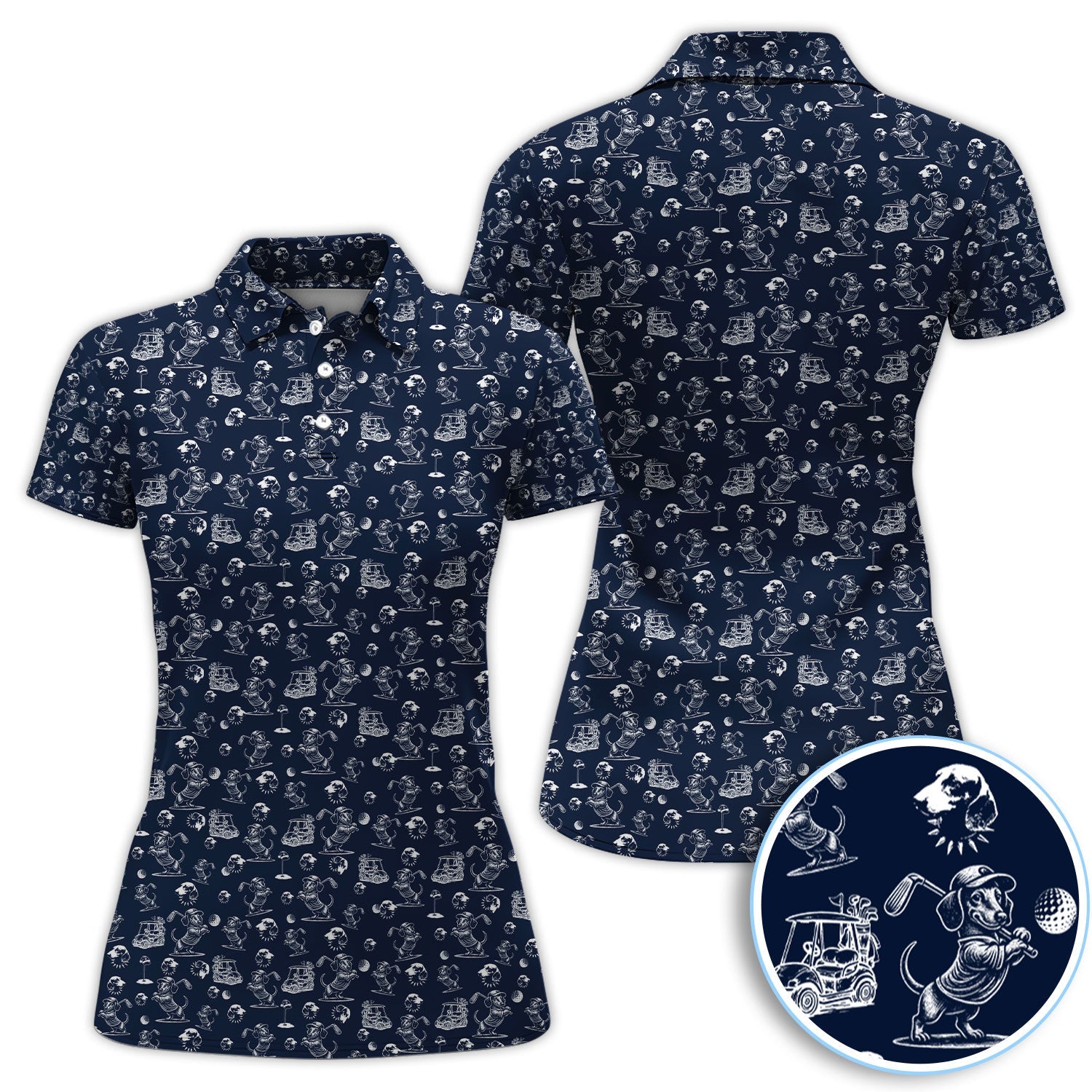 Funny Dachshund Pattern Golf Shirt For Men, Wiener Dog Golf Polos For Golfer, Dad Golf Gift
