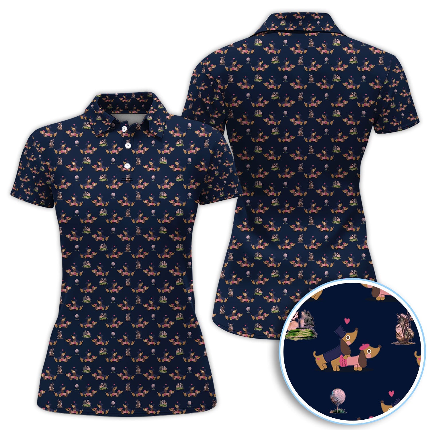 Dachshund Love Pattern Golf Shirt, Wiener Dog Golf Polos, Golf Gift For Golfer