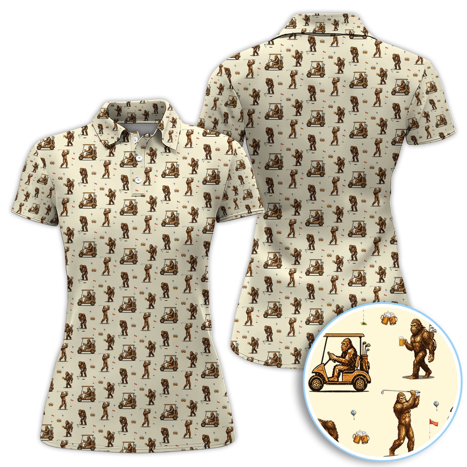 Funny Bigfoot Golf Shirt, Squatch Bigfoot And Beer Pattern Golf  Polos, Crazy Golf Gift For Golfer