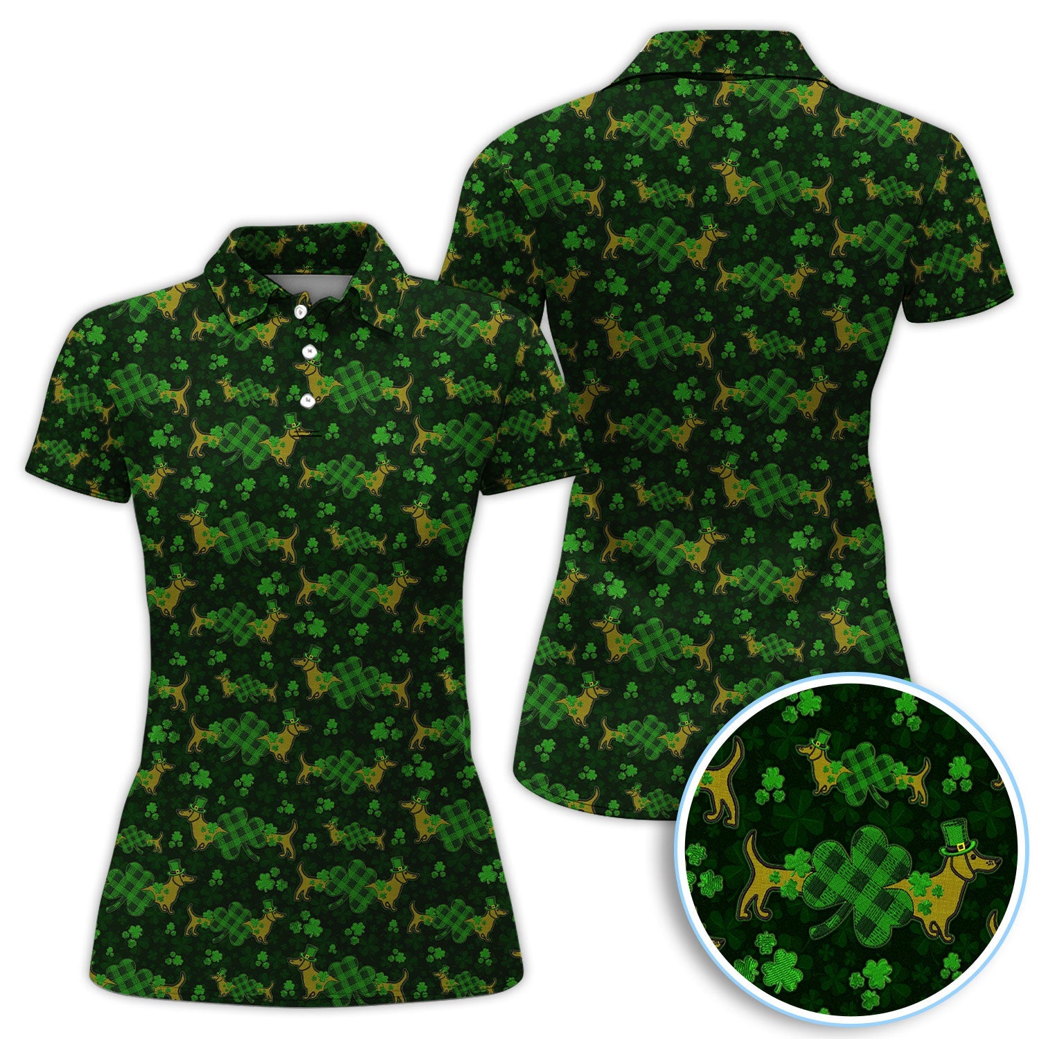 St. Patrick’s Day Golf Polos, Funny Dachshund Shamrock Golf Shirt For Men, Crazy Golf Gift For Golfer