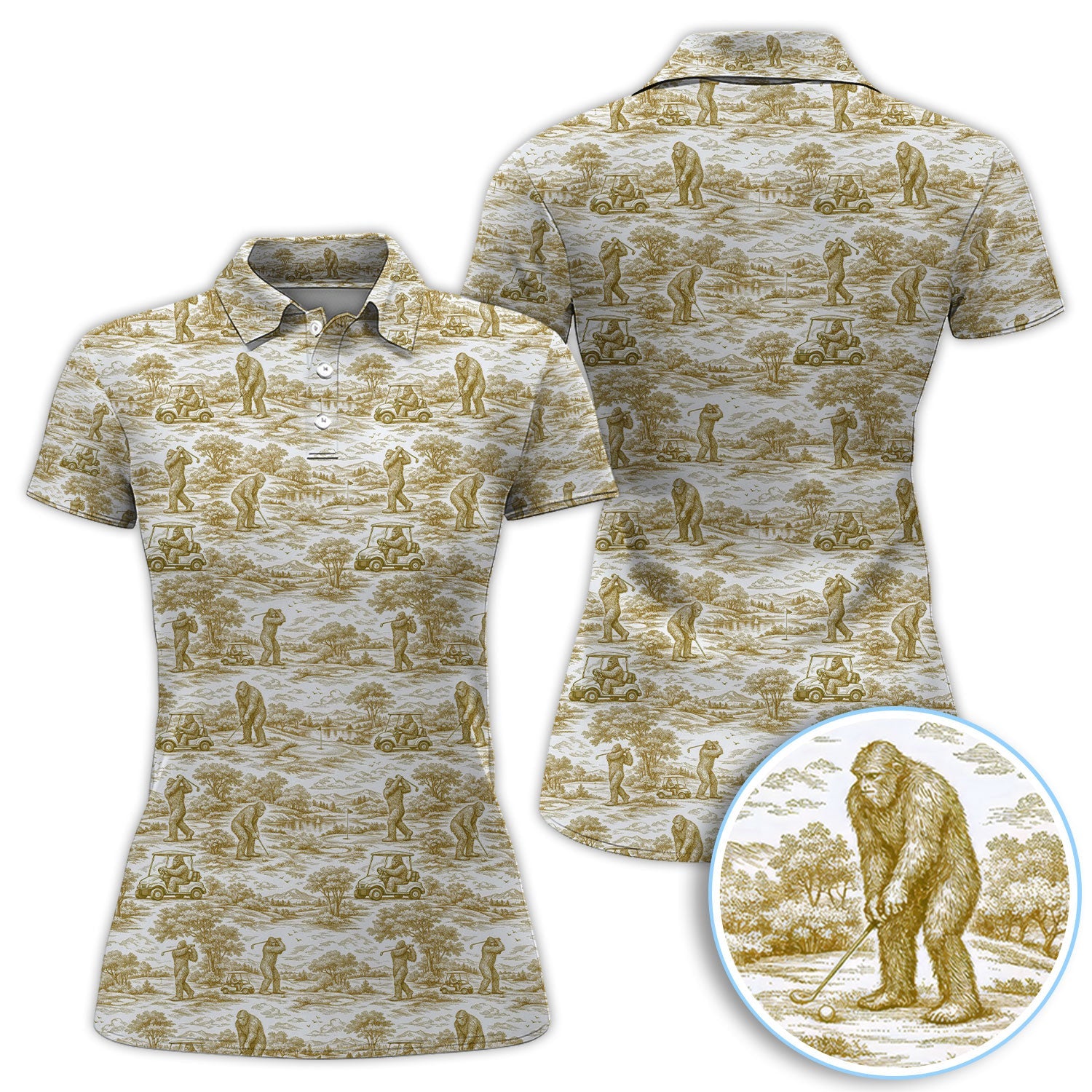 Crazy Bigfoot Pattern Golf Polos, Funny Sasquatch Golf Shirt For Men, Golf Gift For Golfer