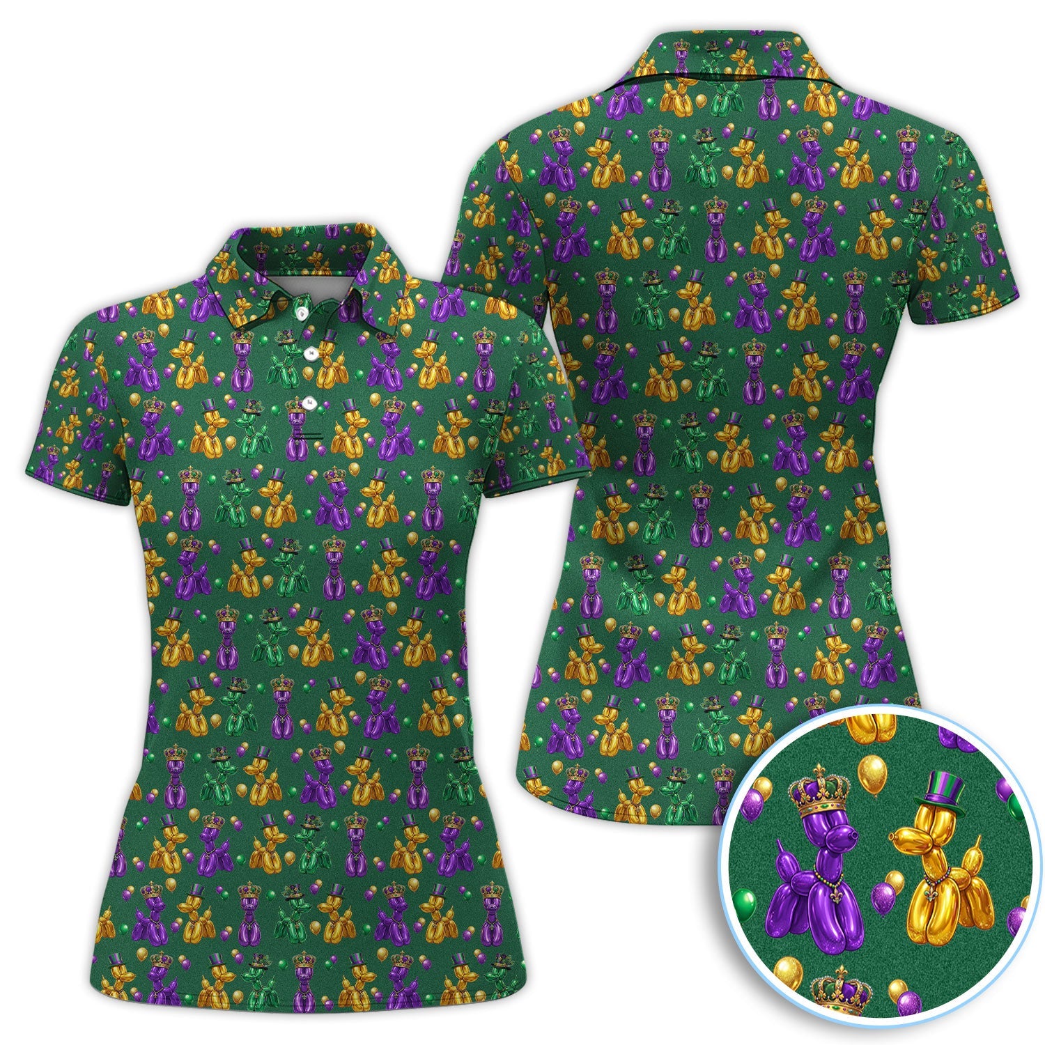 Mardi Gras Bead Dogs Golf Polos For Golfer, Festival Pattern Golf Shirt, Golf Gift For Men