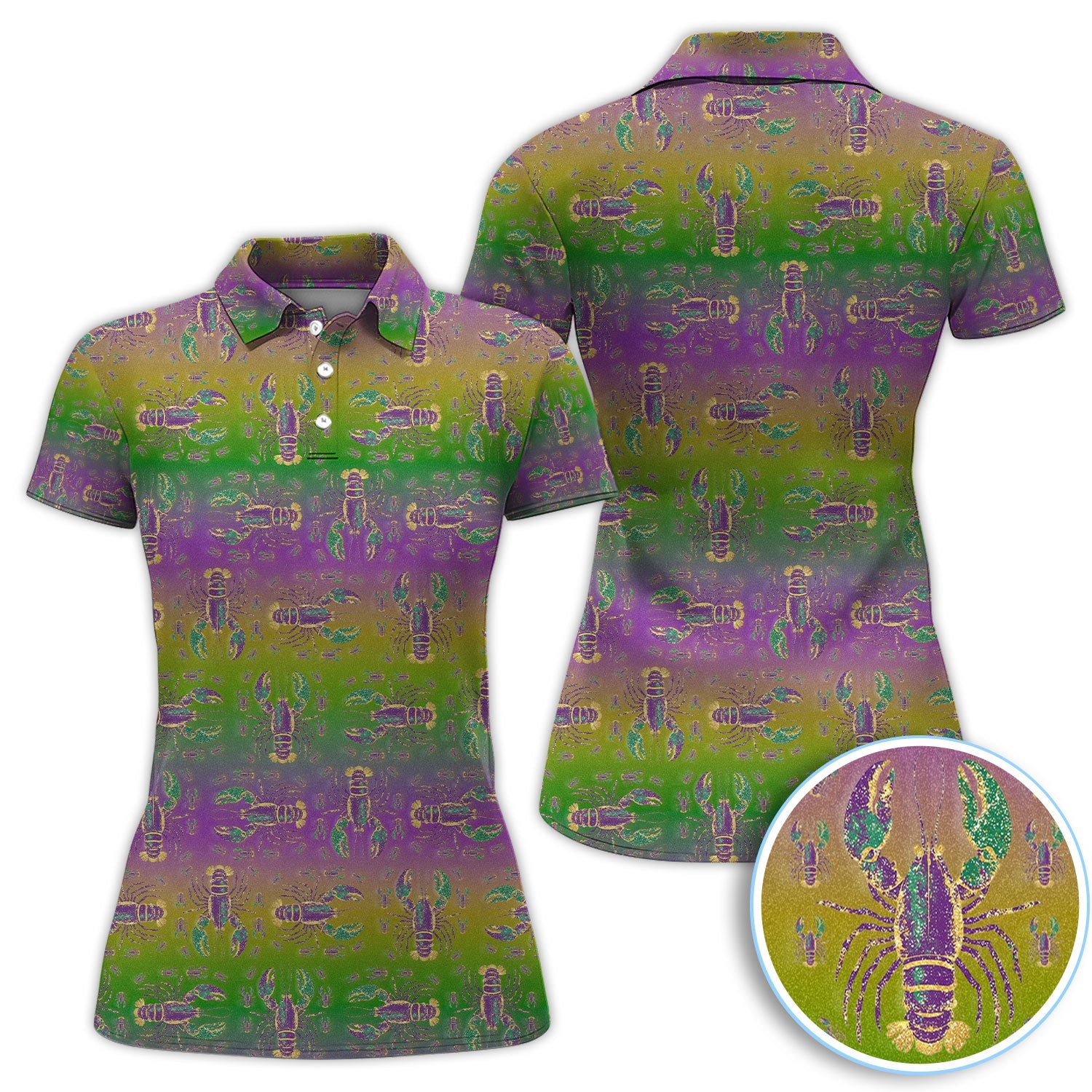 Louisiana Crawfish Pattern Golf Shirt, Mardi Gras Golf Polos For Golfer