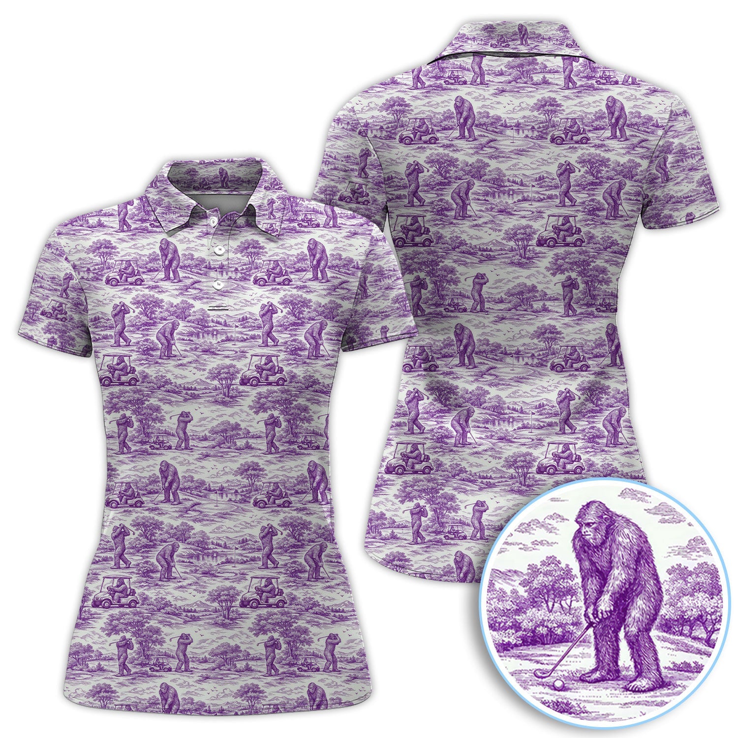 Crazy Bigfoot Pattern Golf Polos, Funny Sasquatch Golf Shirt For Men, Golf Gift For Golfer