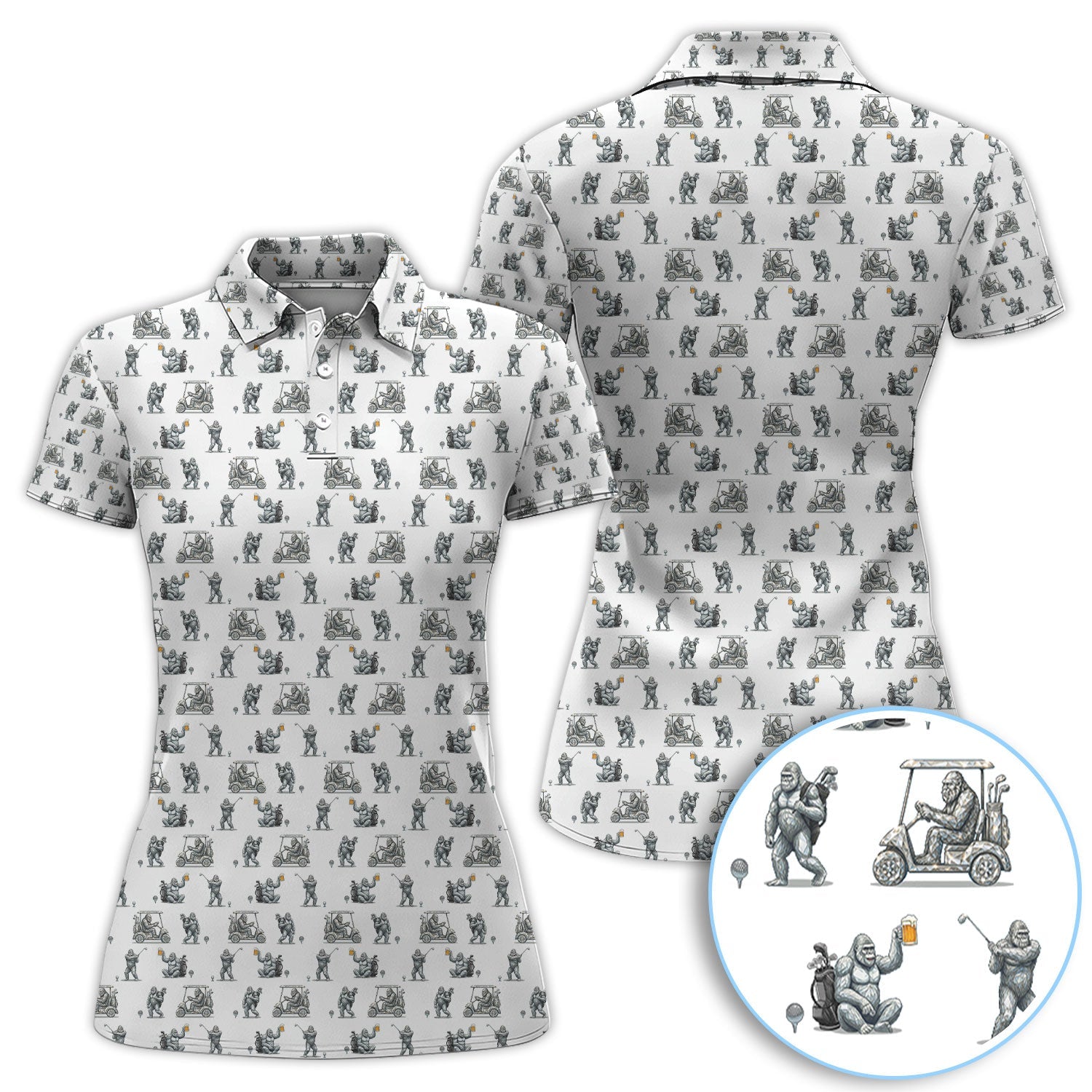 Funny Bigfoot Pattern Golf Shirt, Squatch Bigfoot Golf Polos, Crazy Golf Gift For Men