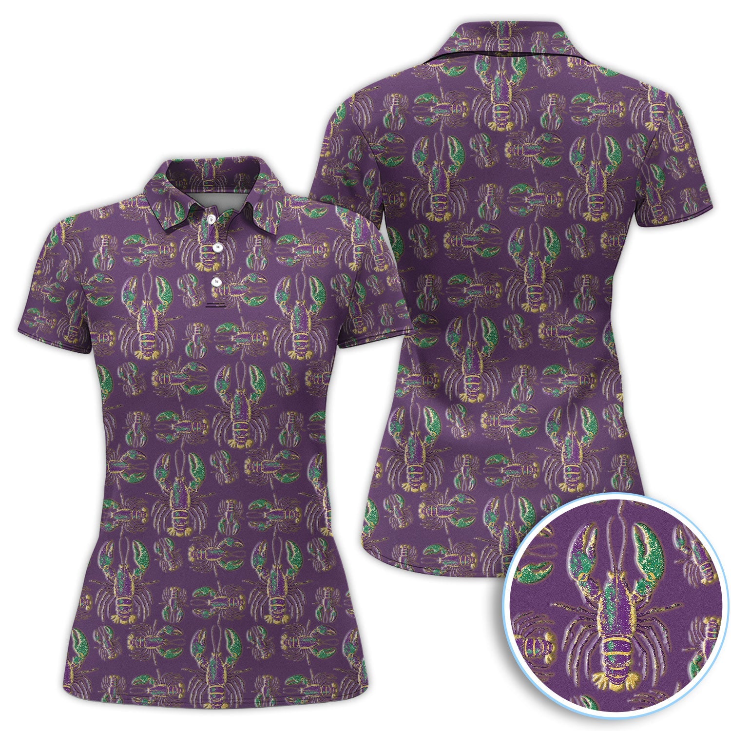 Crazy Louisiana Crawfish Golf Shirt For Women, Mardi Gras Crawfish Pattern Golf Polos, Golf Gift For Golfer