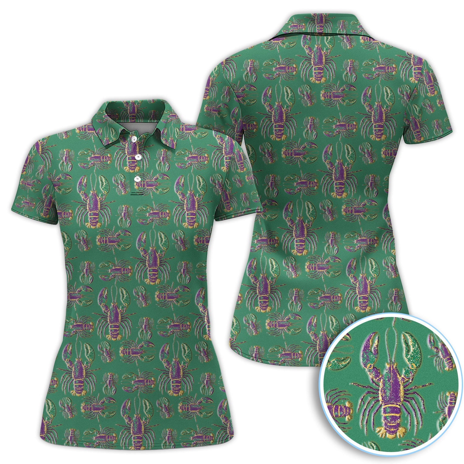 Crazy Louisiana Crawfish Golf Shirt For Women, Mardi Gras Crawfish Pattern Golf Polos, Golf Gift For Golfer