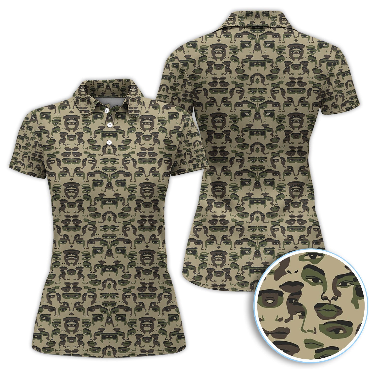 Camo Face Art Pattern Polo Shirt, Crazy Golf Polos For Golfer, Men Golf Gift
