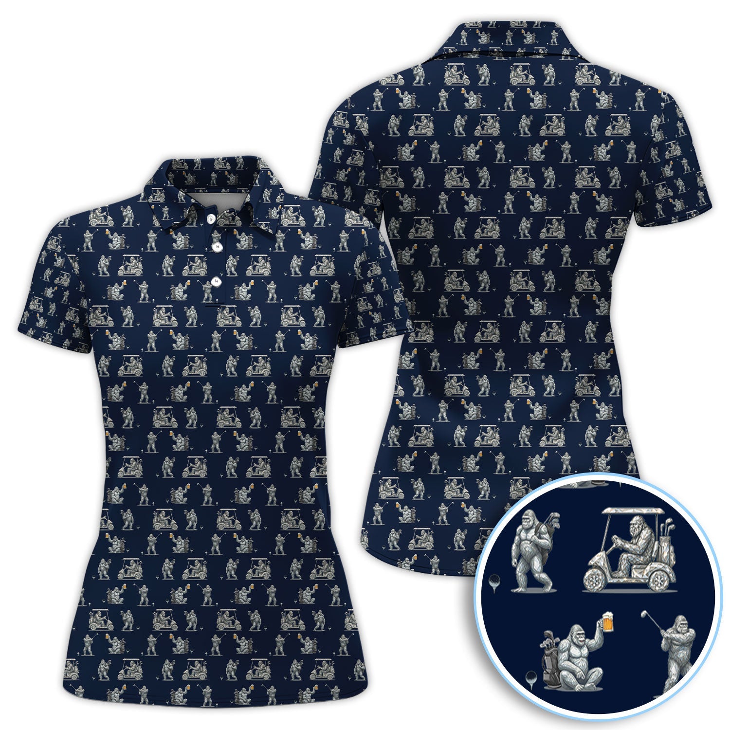 Funny Bigfoot Pattern Golf Shirt, Squatch Bigfoot Golf Polos, Crazy Golf Gift For Men
