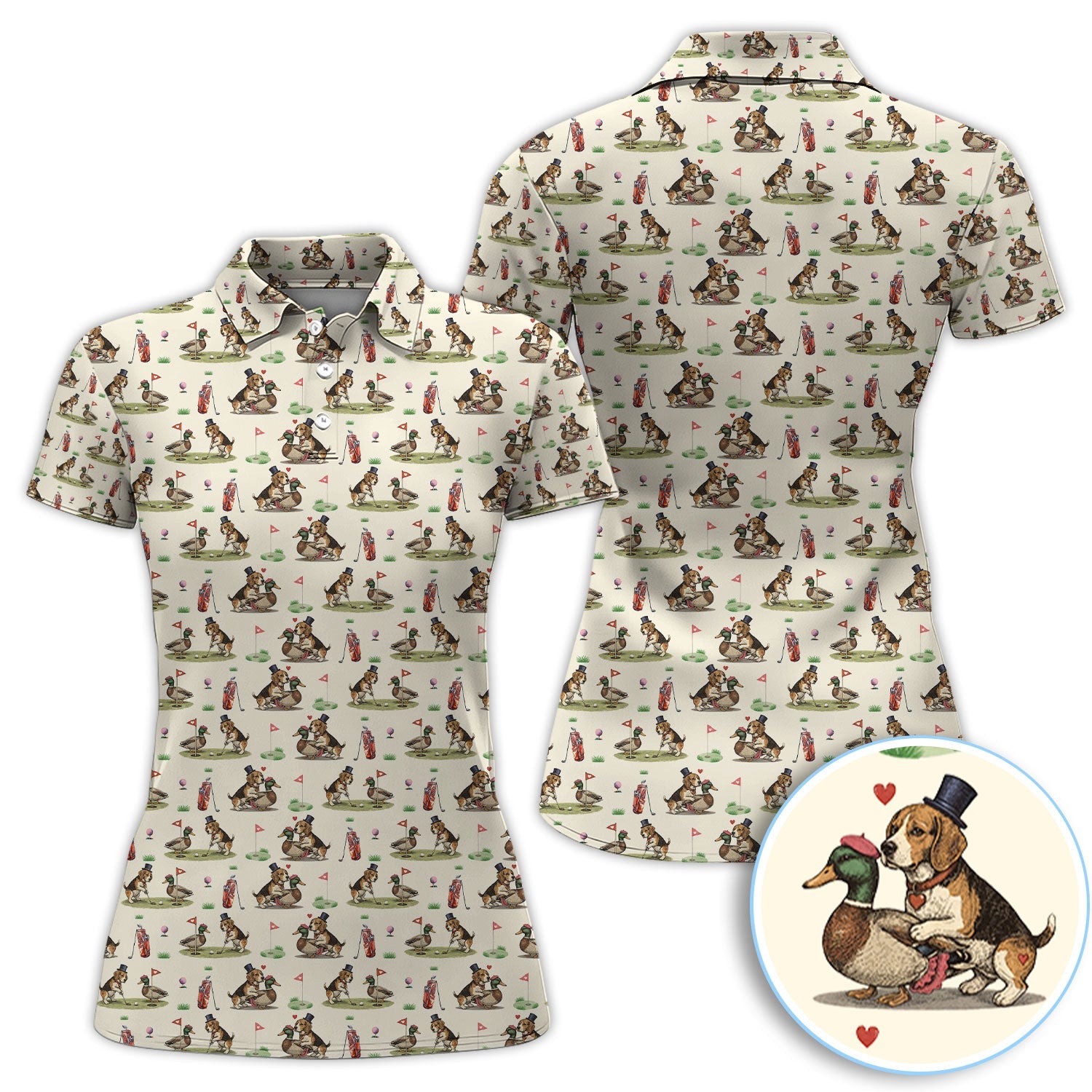 Beagle Pattern Golf Shirt, Valentine Love Golf Shirt For Hunter Lover, Golf Gift For Golfer