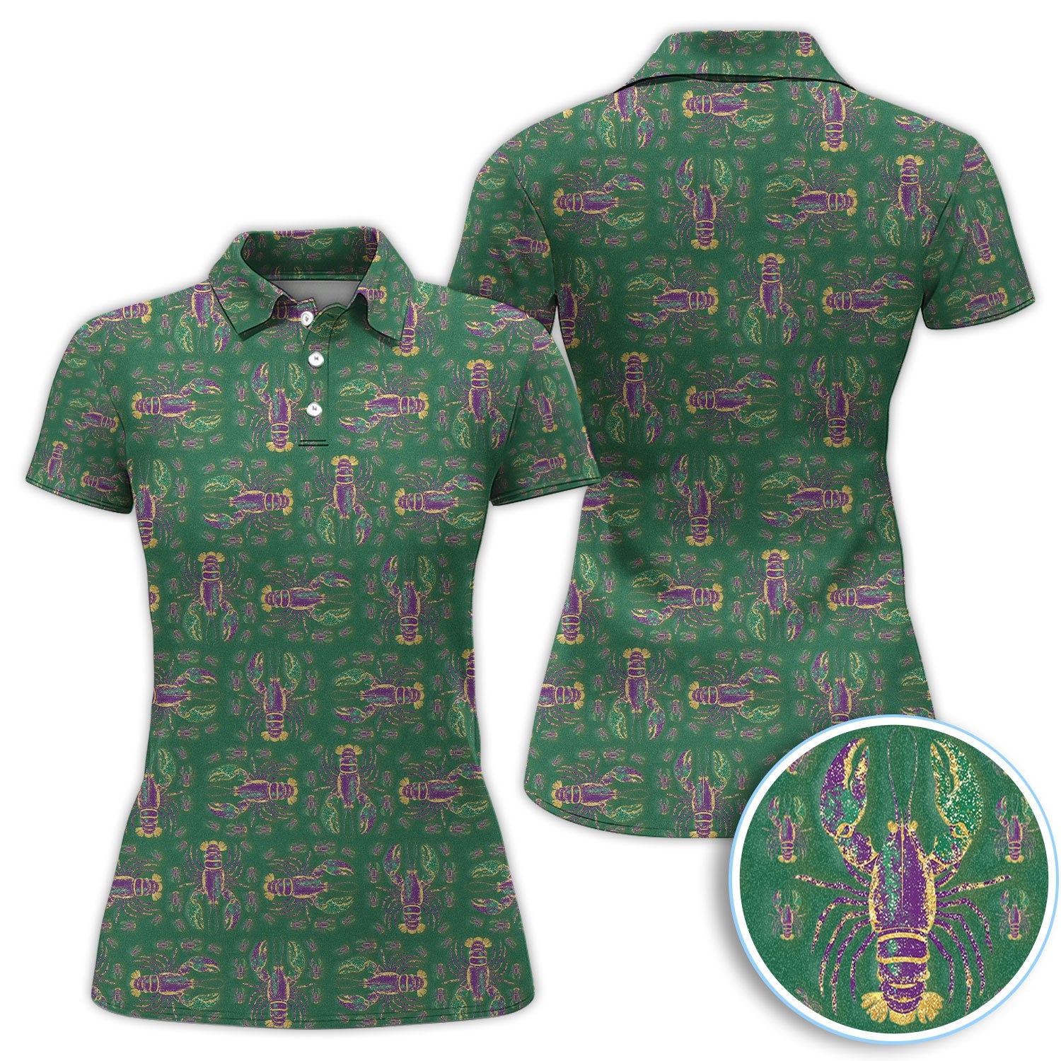 Louisiana Crawfish Pattern Golf Shirt, Mardi Gras Golf Polos For Golfer