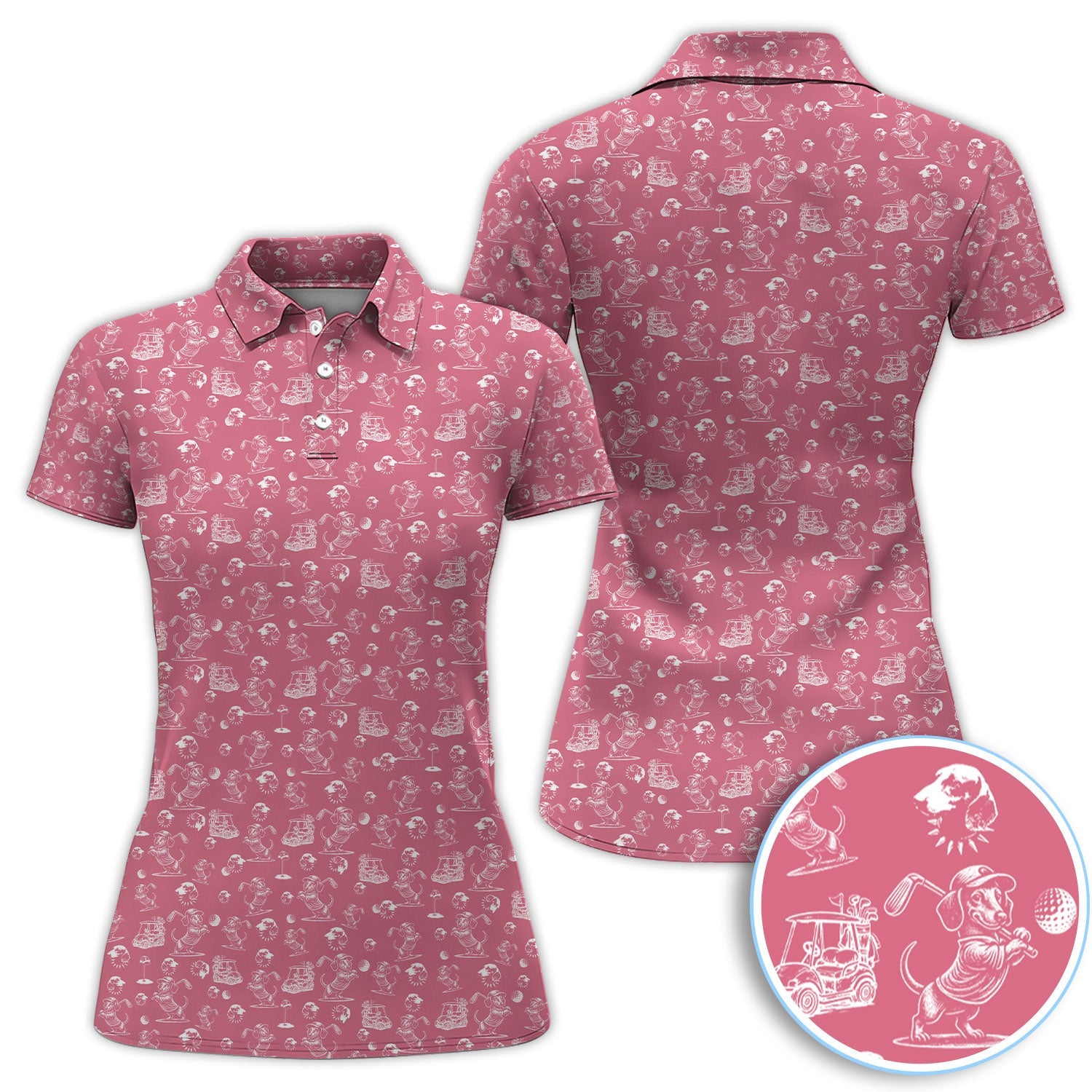 Funny Dachshund Pattern Golf Shirt For Men, Wiener Dog Golf Polos For Golfer, Dad Golf Gift