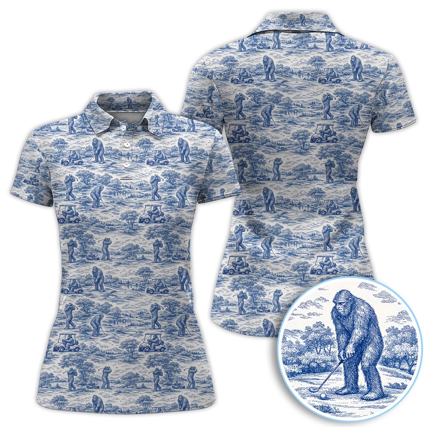Crazy Bigfoot Pattern Golf Polos, Funny Sasquatch Golf Shirt For Men, Golf Gift For Golfer