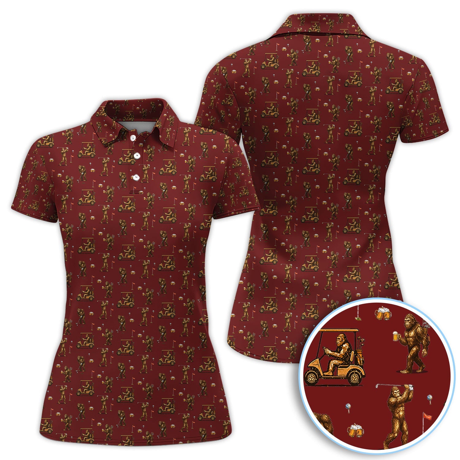 Funny Bigfoot Golf Shirt, Squatch Bigfoot And Beer Pattern Golf  Polos, Crazy Golf Gift For Golfer