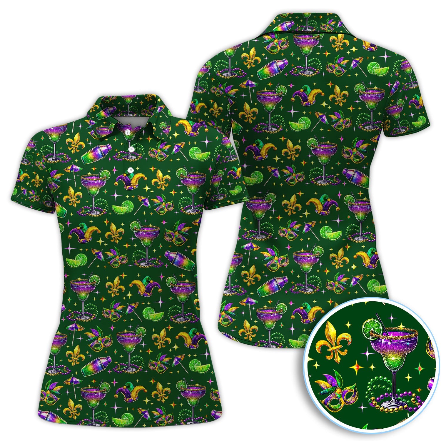 Funny Glitter Mardi Gras Pattern Golf Polos, Mardi Gras And Margaritas Golf Shirt For Men, Golf Gift For Golfer