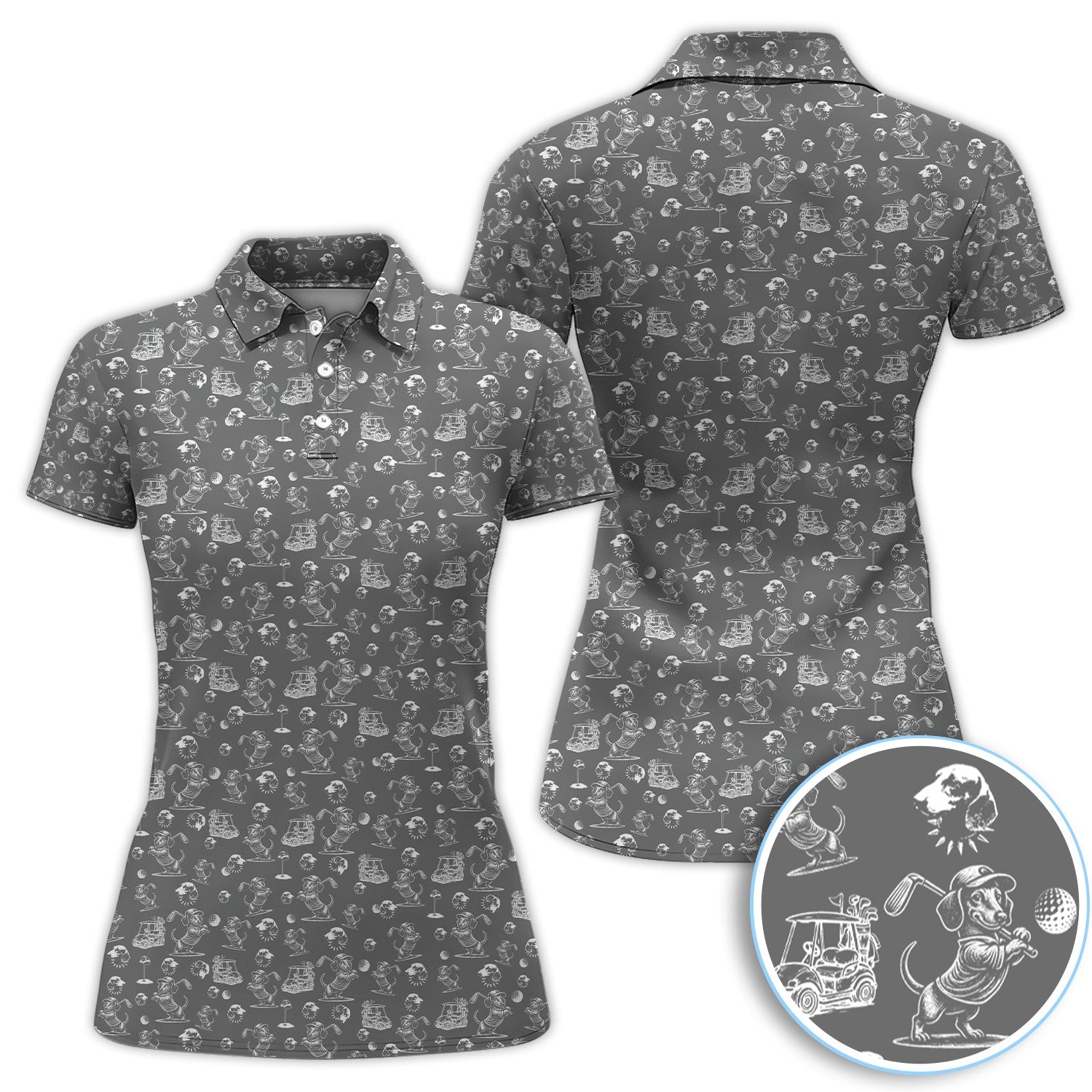Funny Dachshund Pattern Golf Shirt For Men, Wiener Dog Golf Polos For Golfer, Dad Golf Gift