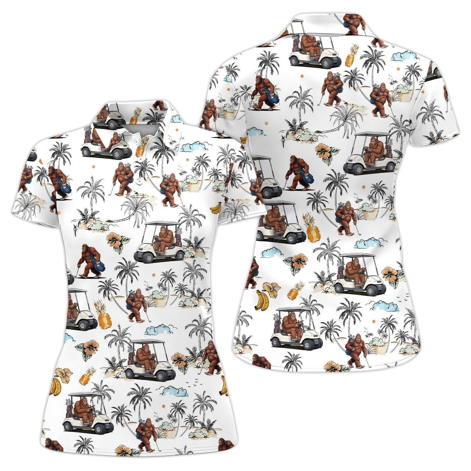 Funny Bigfoot Golf Pattern Shirt, Sasquatch Hawaiian Golf Polo For Men, Golfer Gift