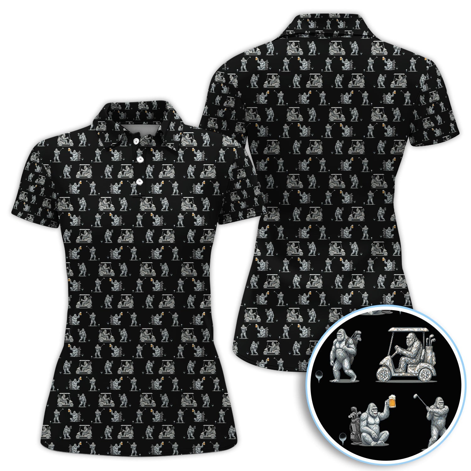 Funny Bigfoot Pattern Golf Shirt, Squatch Bigfoot Golf Polos, Crazy Golf Gift For Men