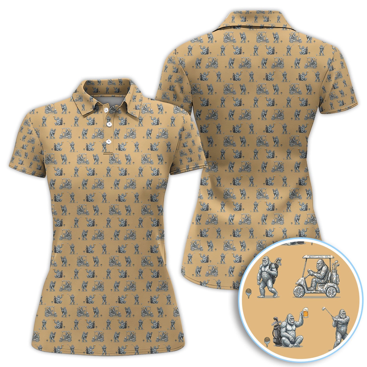 Funny Bigfoot Pattern Golf Shirt, Squatch Bigfoot Golf Polos, Crazy Golf Gift For Men