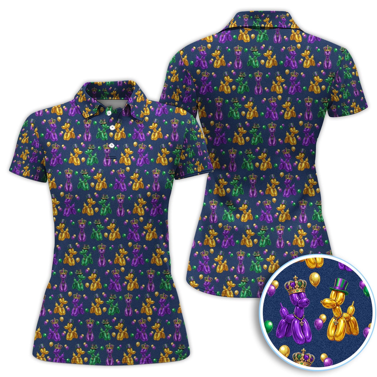 Mardi Gras Bead Dogs Golf Polos For Golfer, Festival Pattern Golf Shirt, Golf Gift For Men