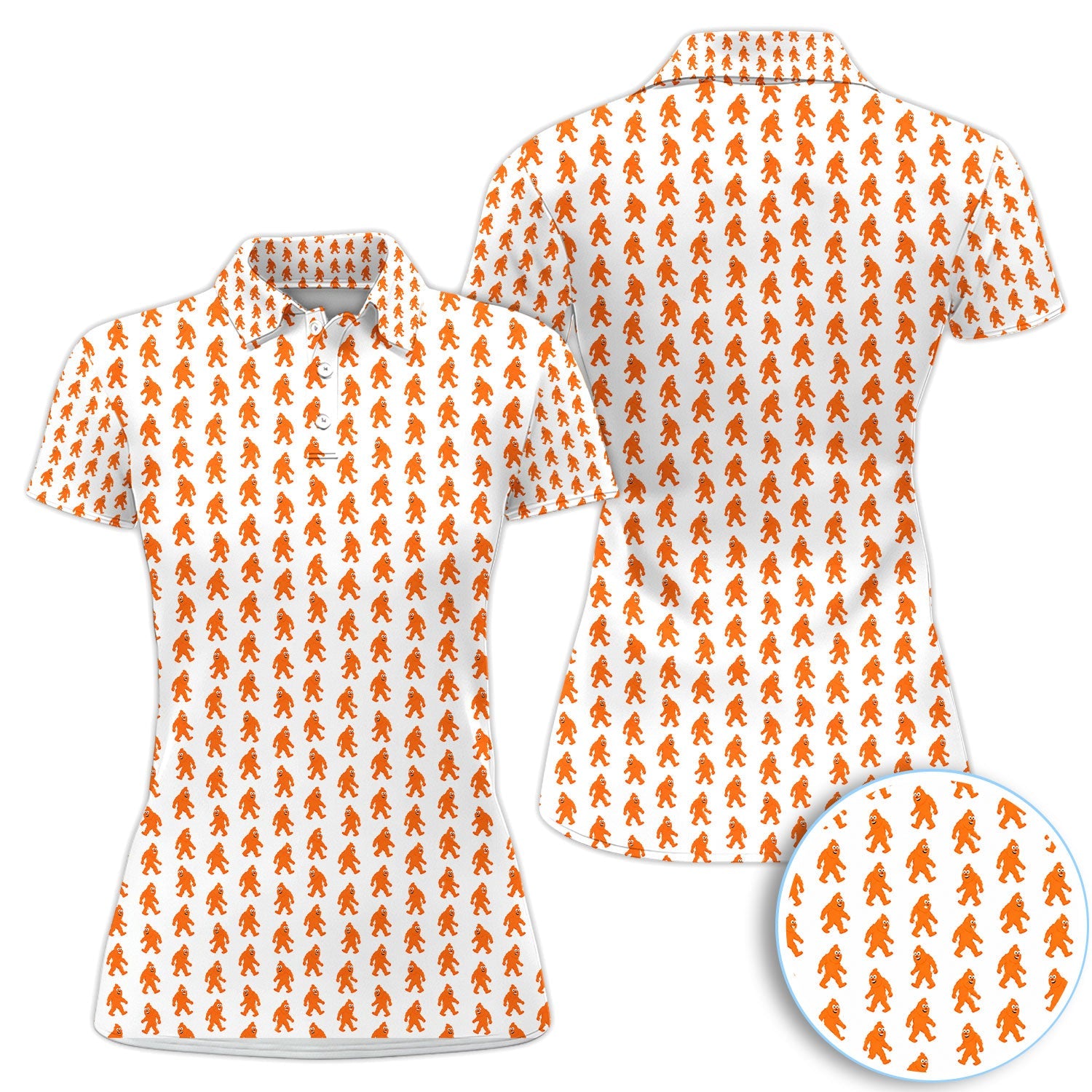 Funny Orange Bigfoot Golf Pattern Shirt, Sasquatch Golf Shirt For Men, Cryptid Lover Gift