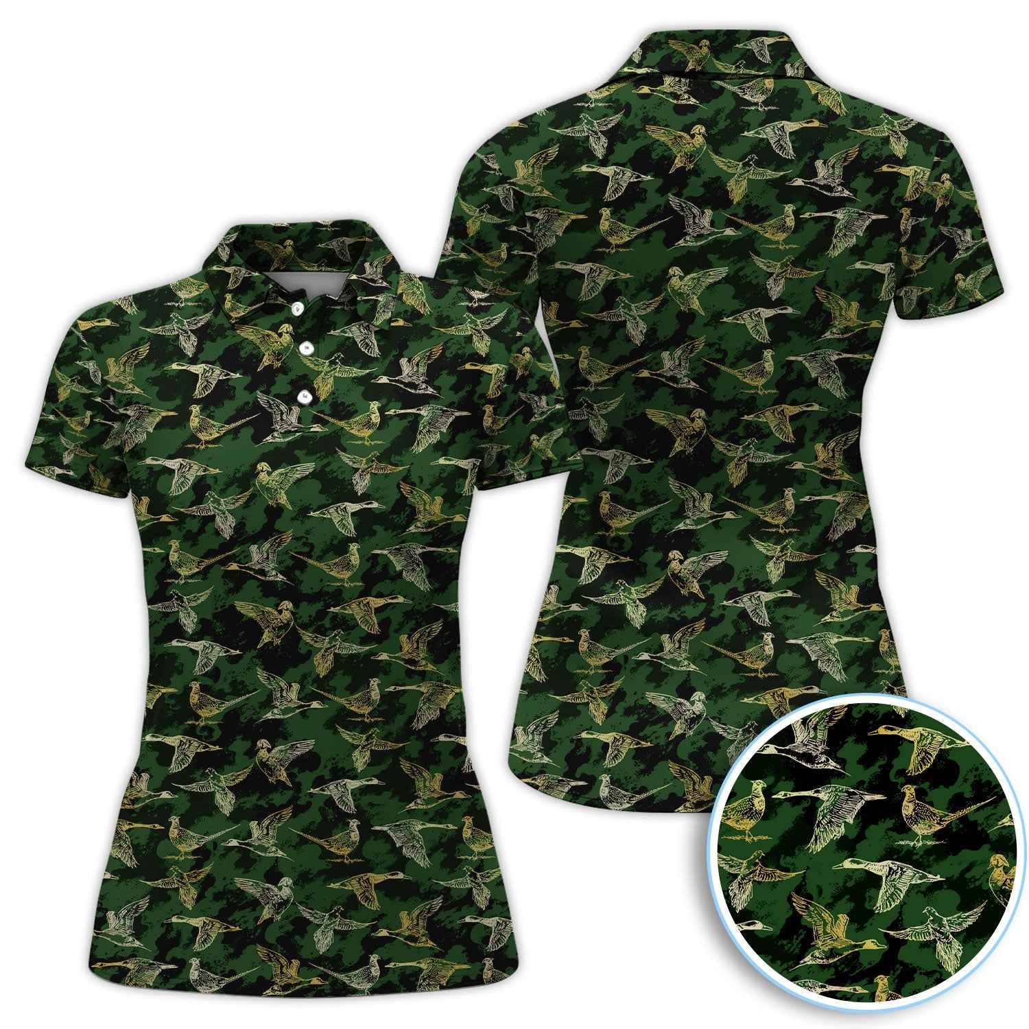 Duck Camo Pattern Golf Polos For Golfer, Flying Waterfowl Golf Shirt, Golf Gift For Men
