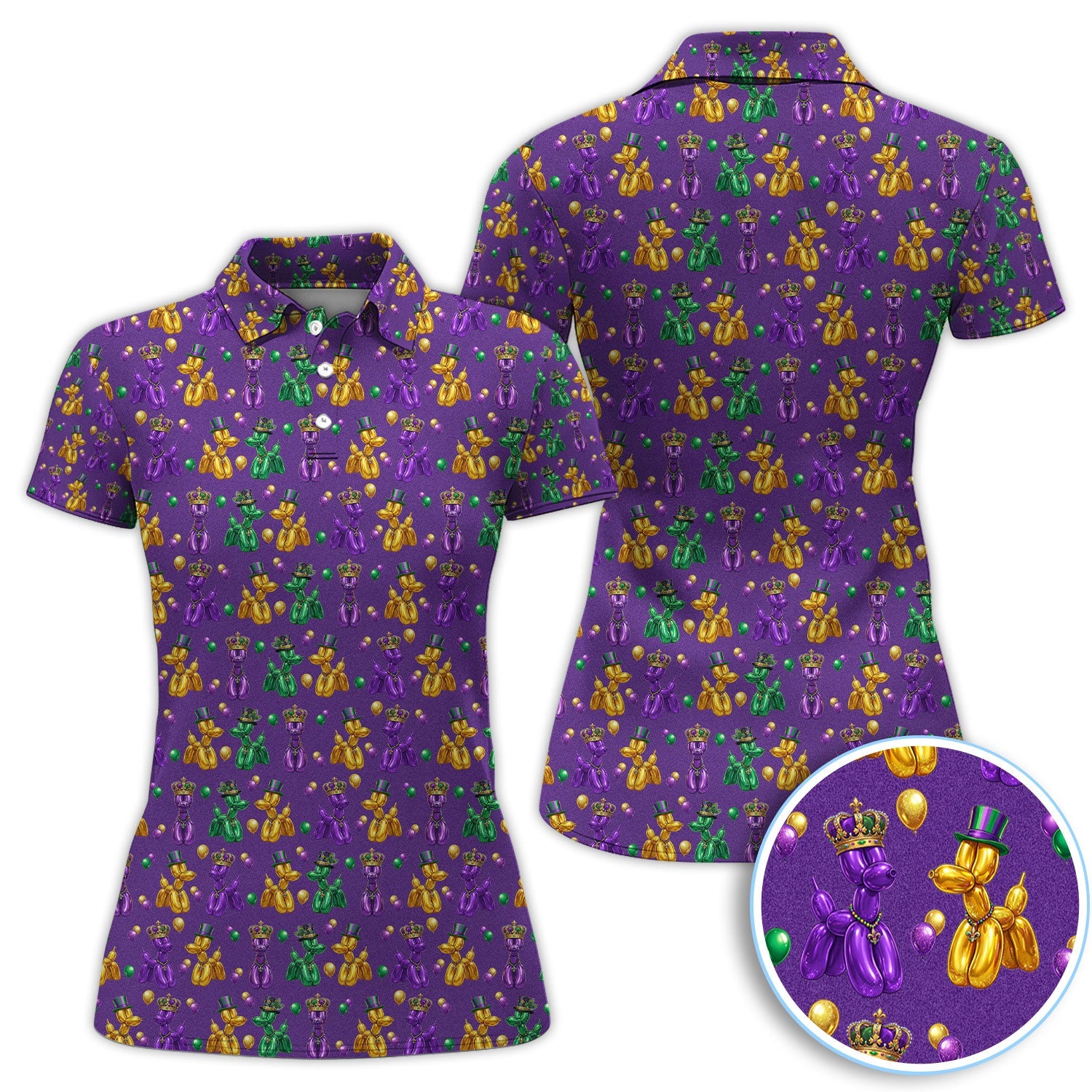 Mardi Gras Bead Dogs Golf Polos For Golfer, Festival Pattern Golf Shirt, Golf Gift For Men