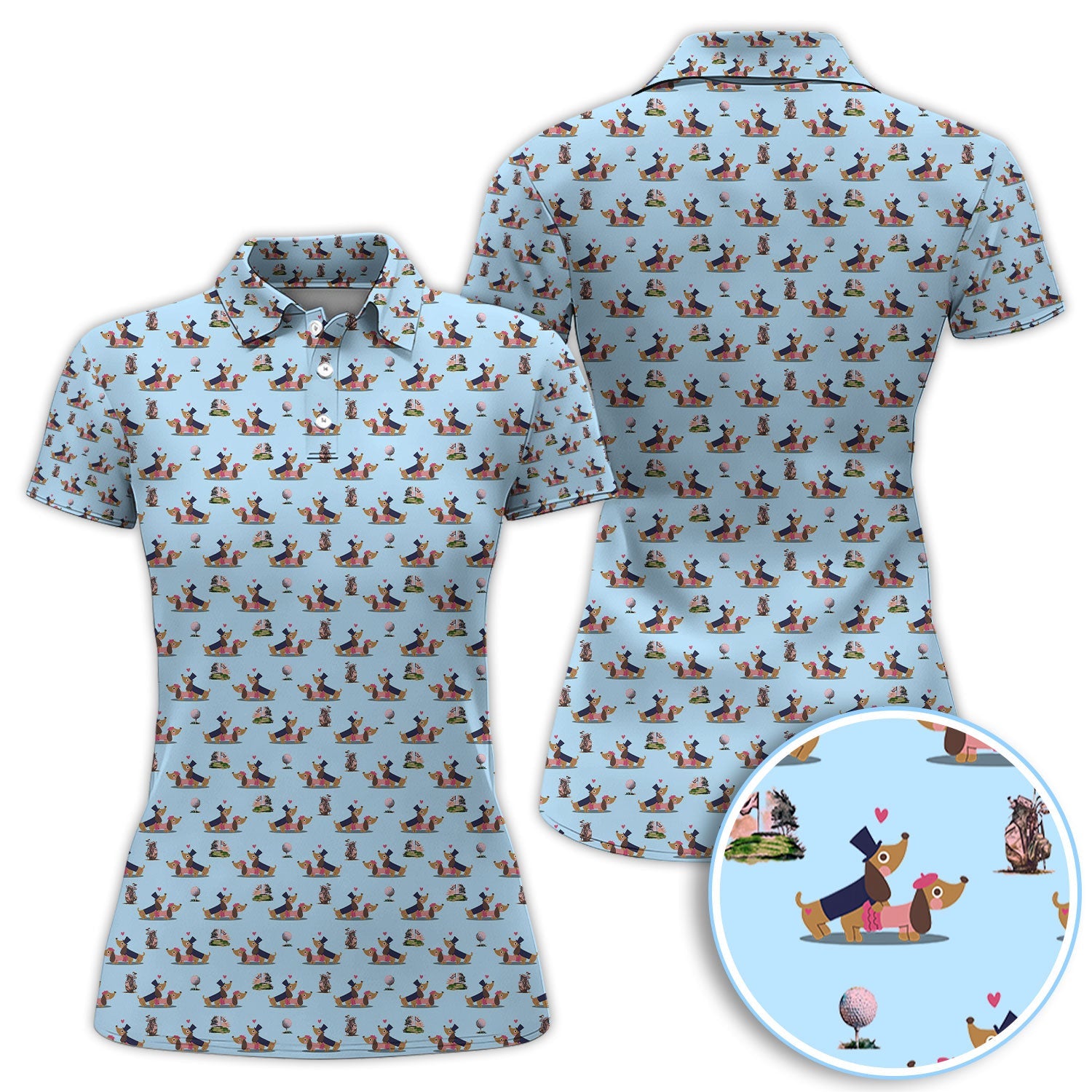 Dachshund Love Pattern Golf Shirt, Wiener Dog Golf Polos, Golf Gift For Golfer