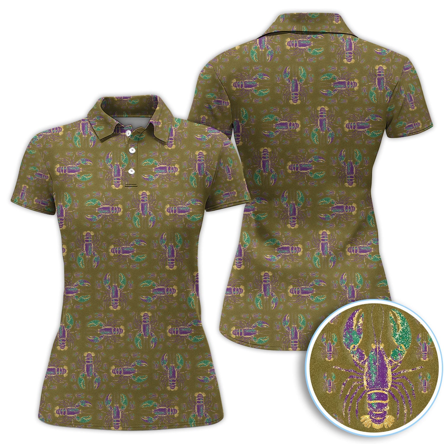 Louisiana Crawfish Pattern Golf Shirt, Mardi Gras Golf Polos For Golfer