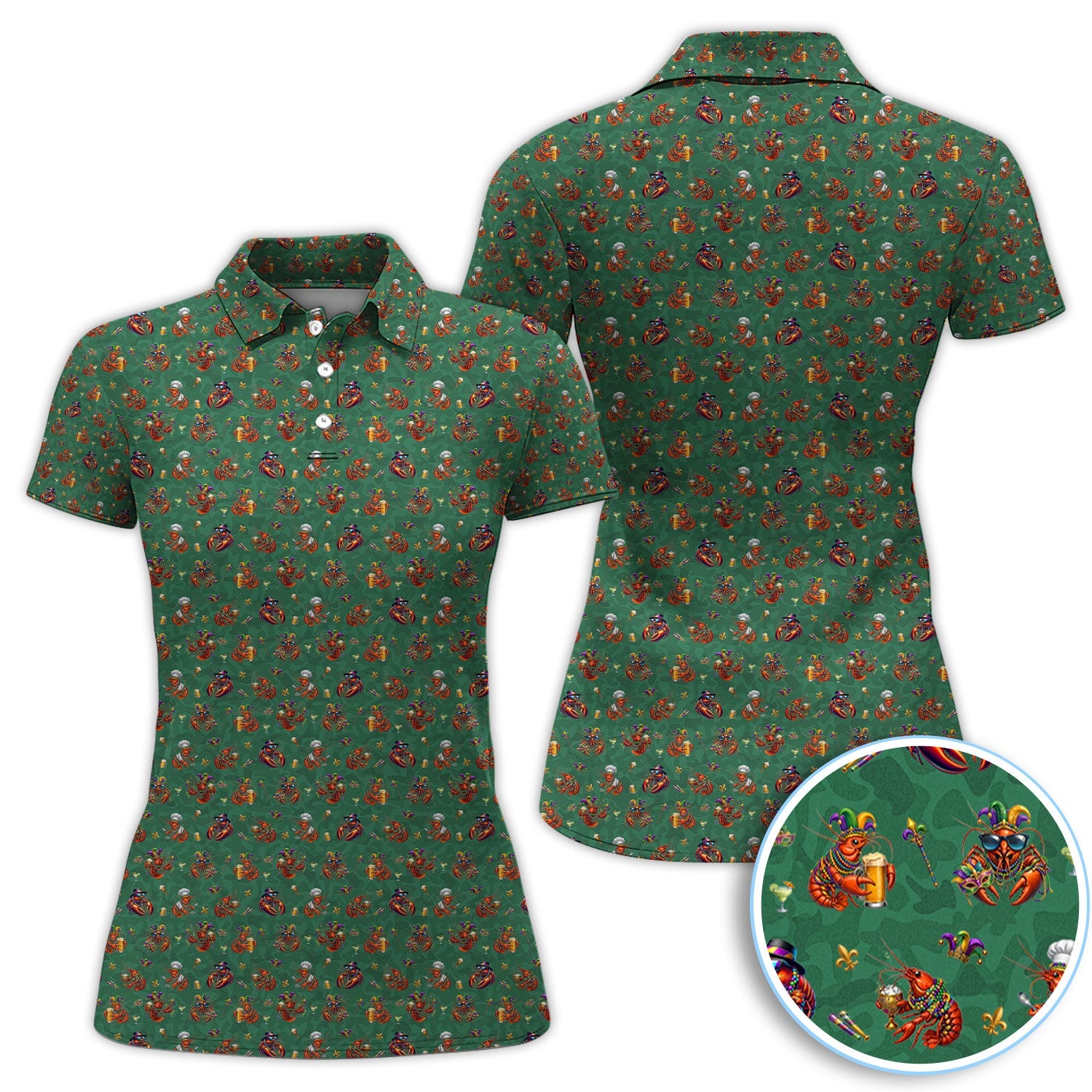 Funny Crawfish Mardi Gras Pattern Golf Shirt, Beer Crawdad Golf Polos For Golfer, Golf Gift For Men