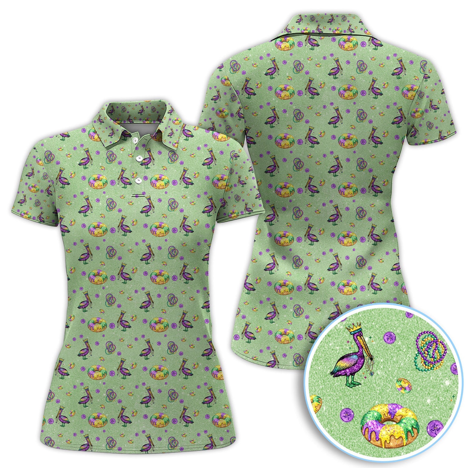 Funny Mardi Gras Pattern Golf Polos, Carnival Golf Shirt For Men, Golf Gift For Golfer