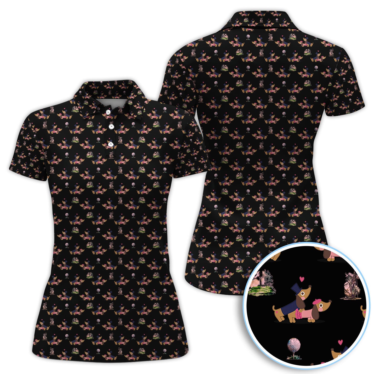 Dachshund Love Pattern Golf Shirt, Wiener Dog Golf Polos, Golf Gift For Golfer